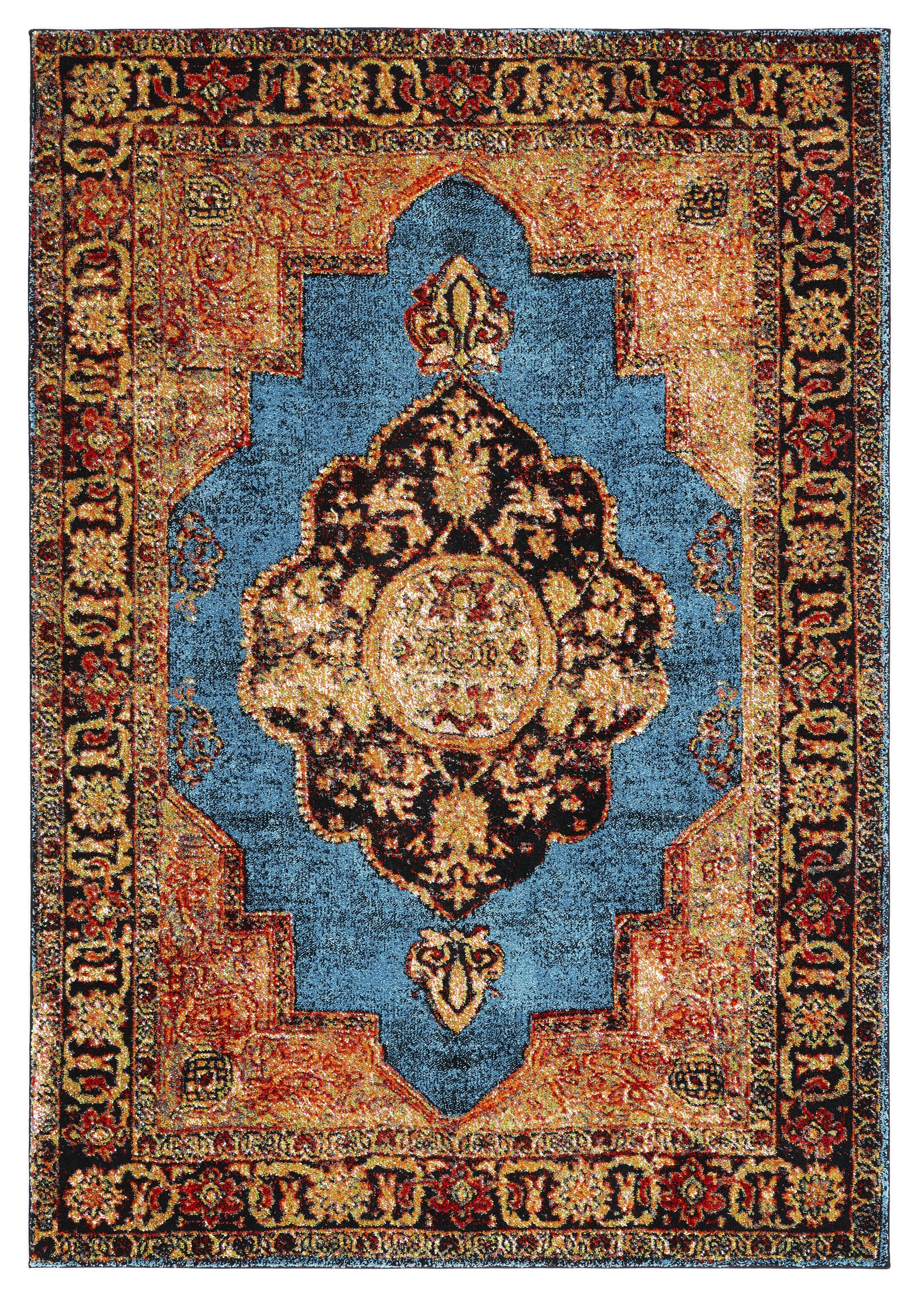 Safavieh VTH219D-6 Vintage Hamadan Tabriz 7 x 9 (ft) Loomed Polypropylene Gold/Light Blue Rectangular Indoor Floral/Botanical Global Area rug