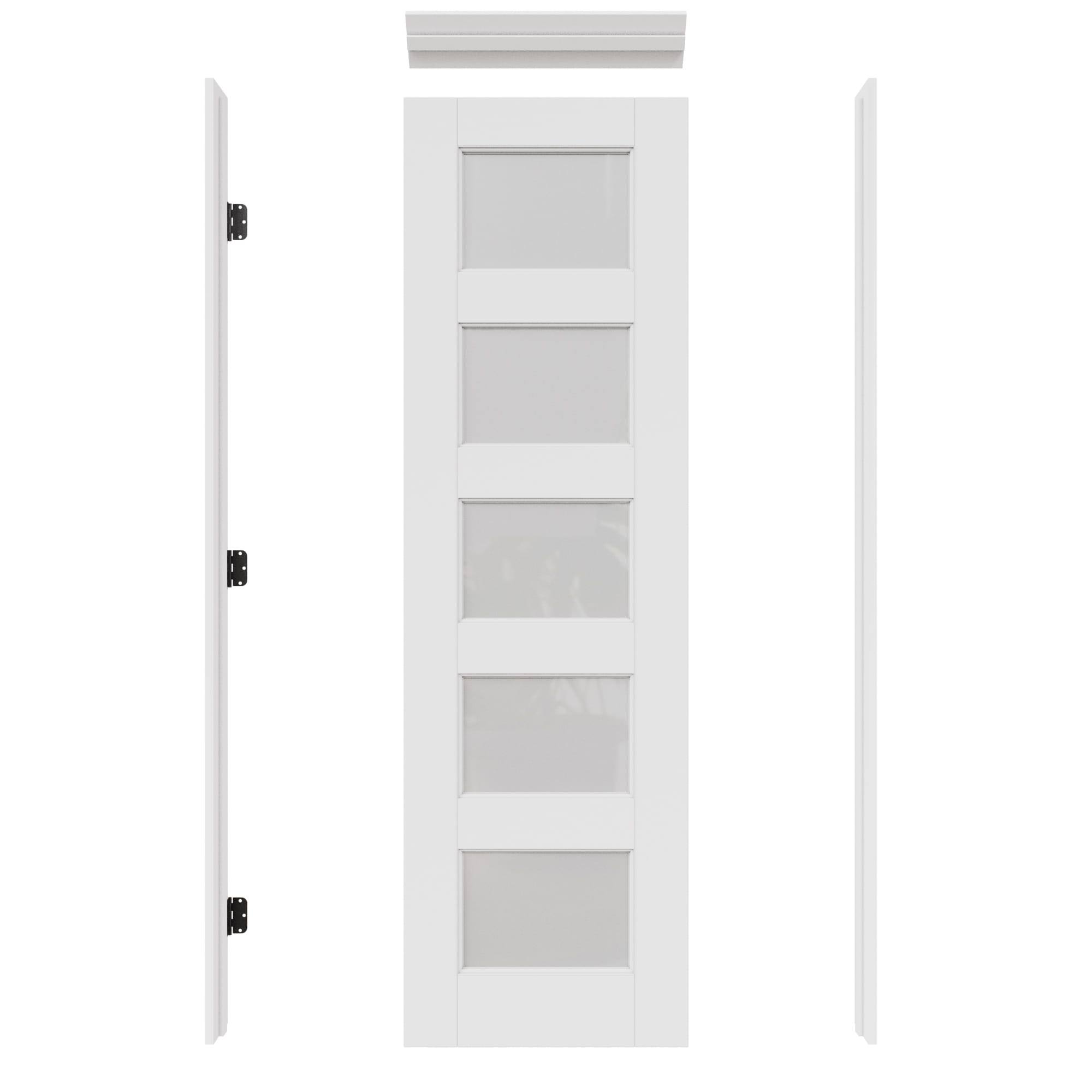 JUJUBON IN-PRE524R 24-in x 80-in White Quickly Assemble Jamb Solid core 5-panel square Frosted glass Right hand Smooth Primed MDF Flat Jamb Single Prehung Interior Door