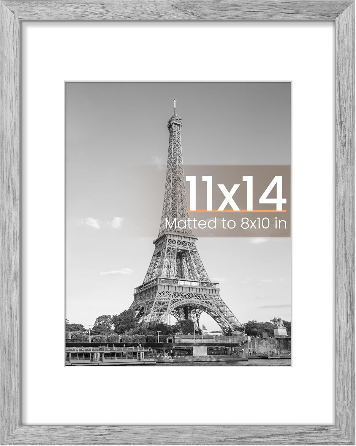 Upsimples B0C6JVPXZC 11x14 Gray Picture Frame Displays 8x10 with Mat or 11x14 Without Mat Wall Hanging Photo Frame 1 Pack