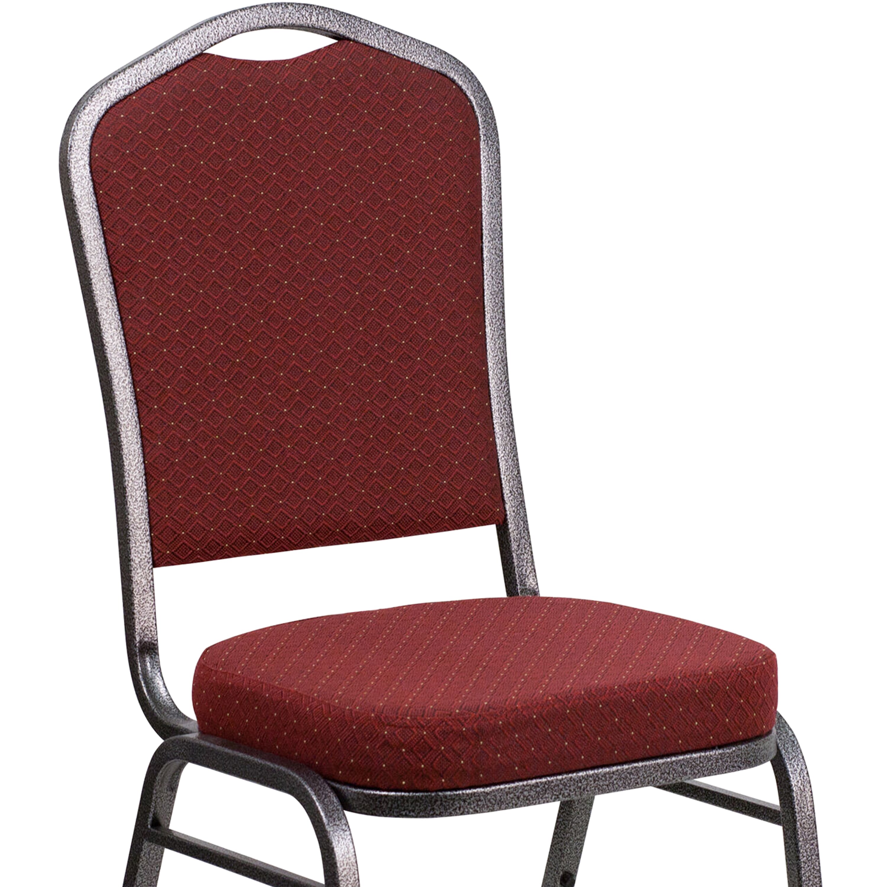 Burgundy Patterned Fabric Stacking Banquet Chair with Silver Frame