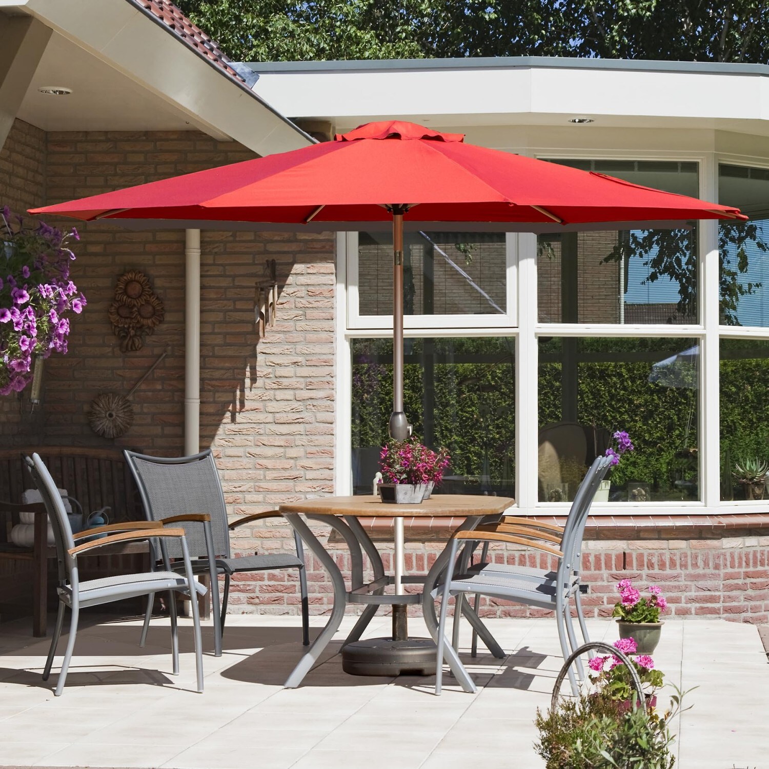 ToolCat PG2-123-PT 9-Feet Aluminum Red Push-button Tilt Market Patio Umbrella