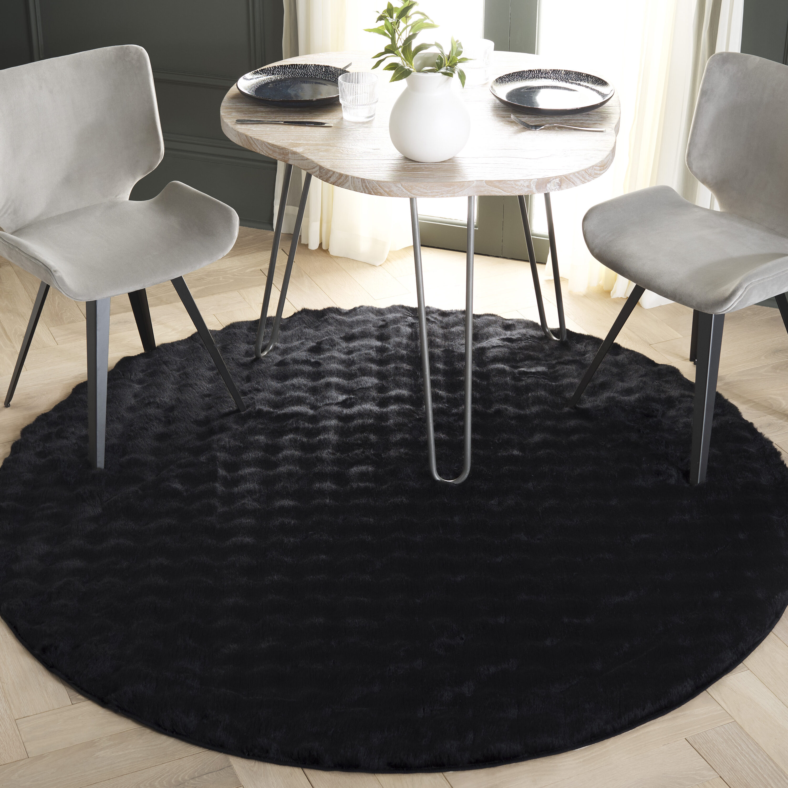 Faux Rabbit Bubble 100Z Black 6ft x 6ft Shag / Flokati Rug