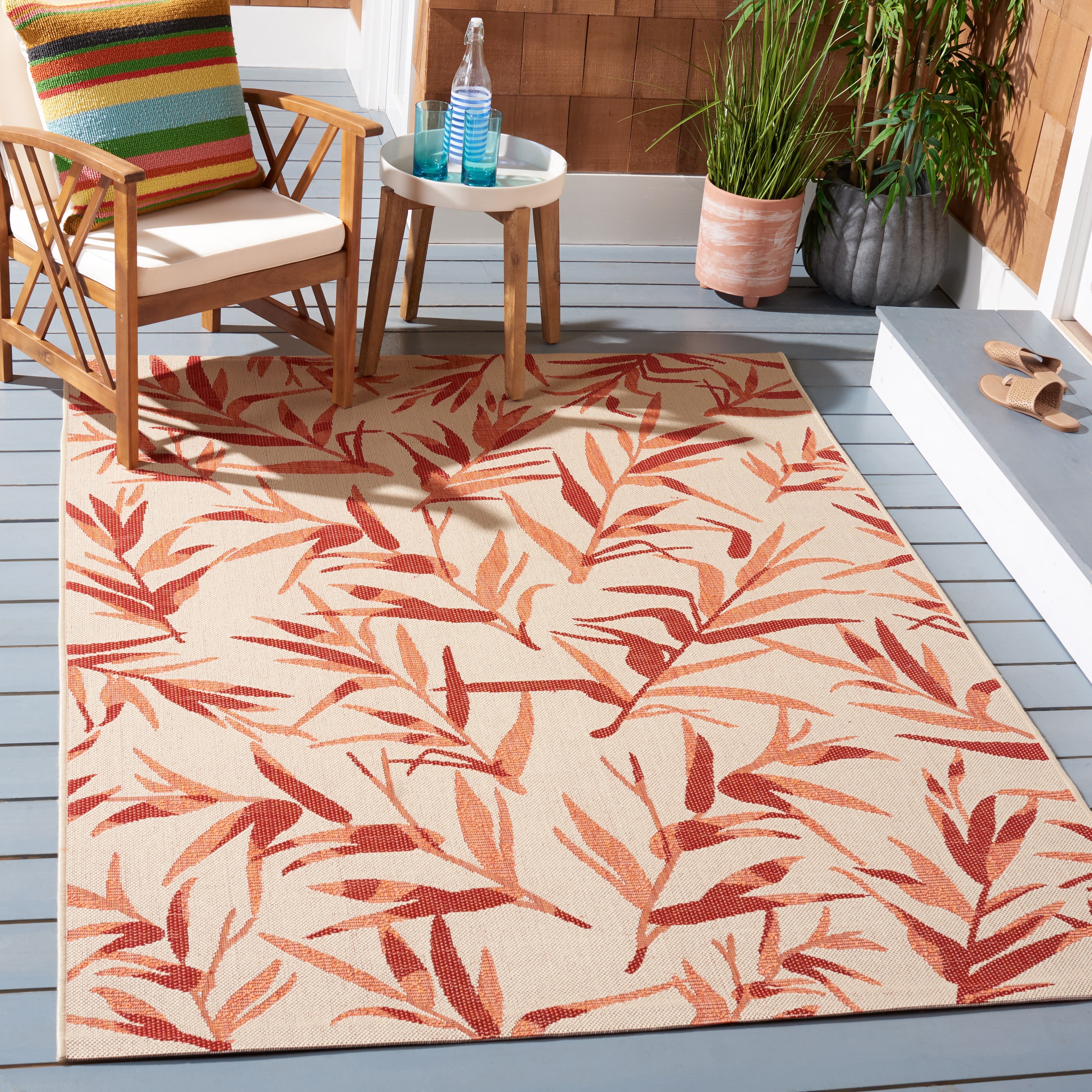 Safavieh CY7425-231A11-3 Courtyard Melune 3 x 5 (ft) Loomed Polypropylene Beige/Terracotta Rectangular Indoor/Outdoor Floral/Botanical Throw rug
