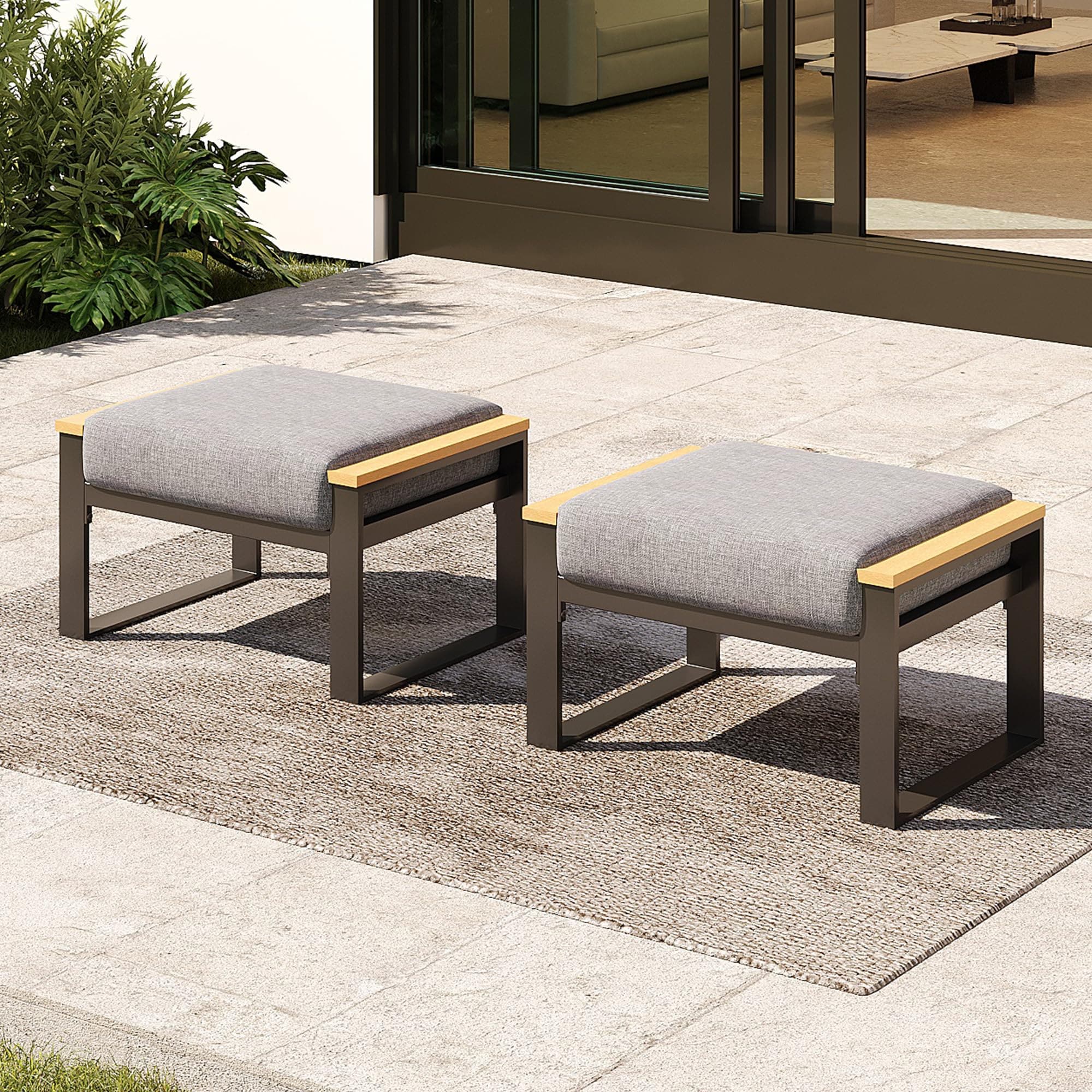AURA OUTDOOR OACS005-LG 2 -Piece Patio Conversation Set with Gray Cushions