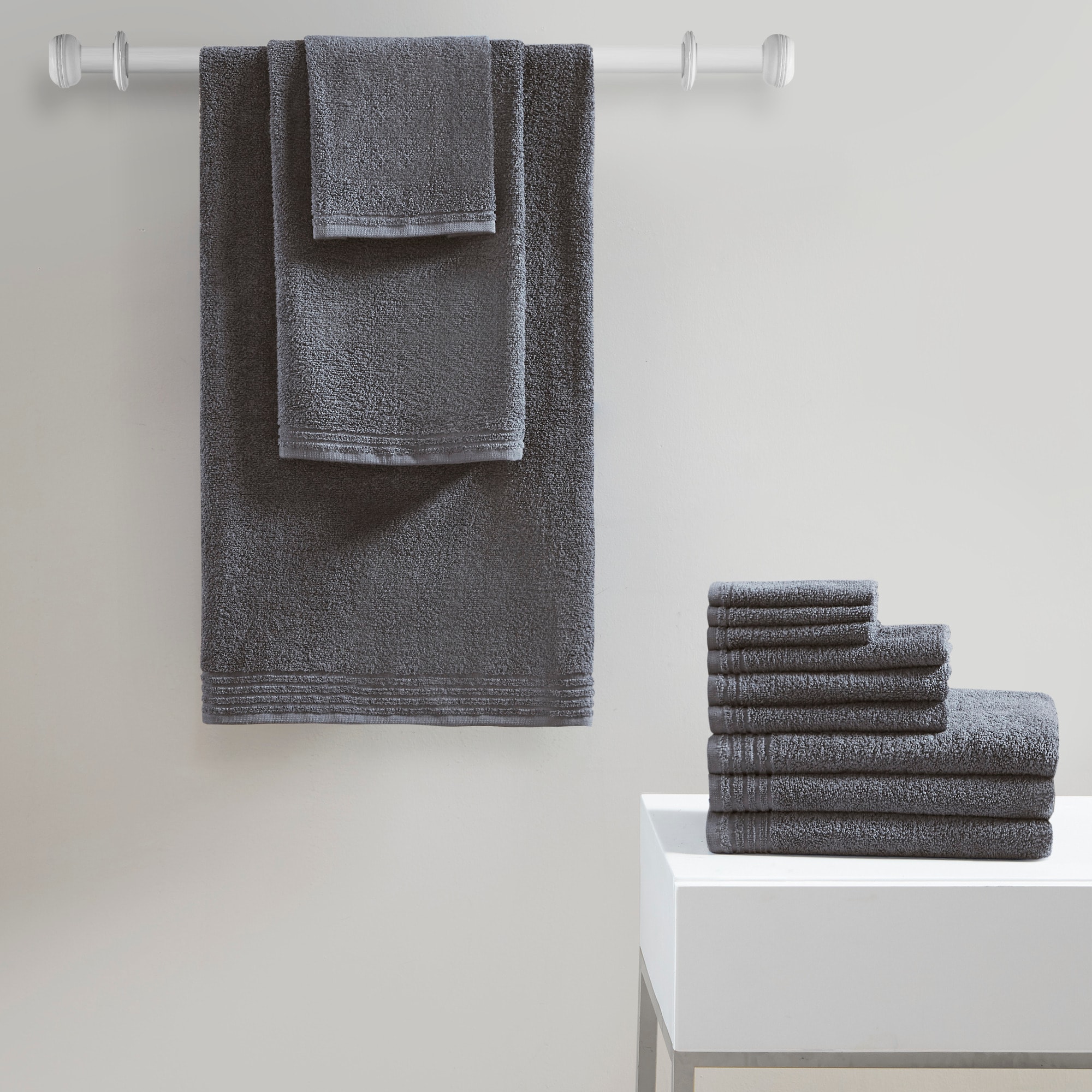 Gray Cotton Quick Dry 12-Piece Bath Towel Set