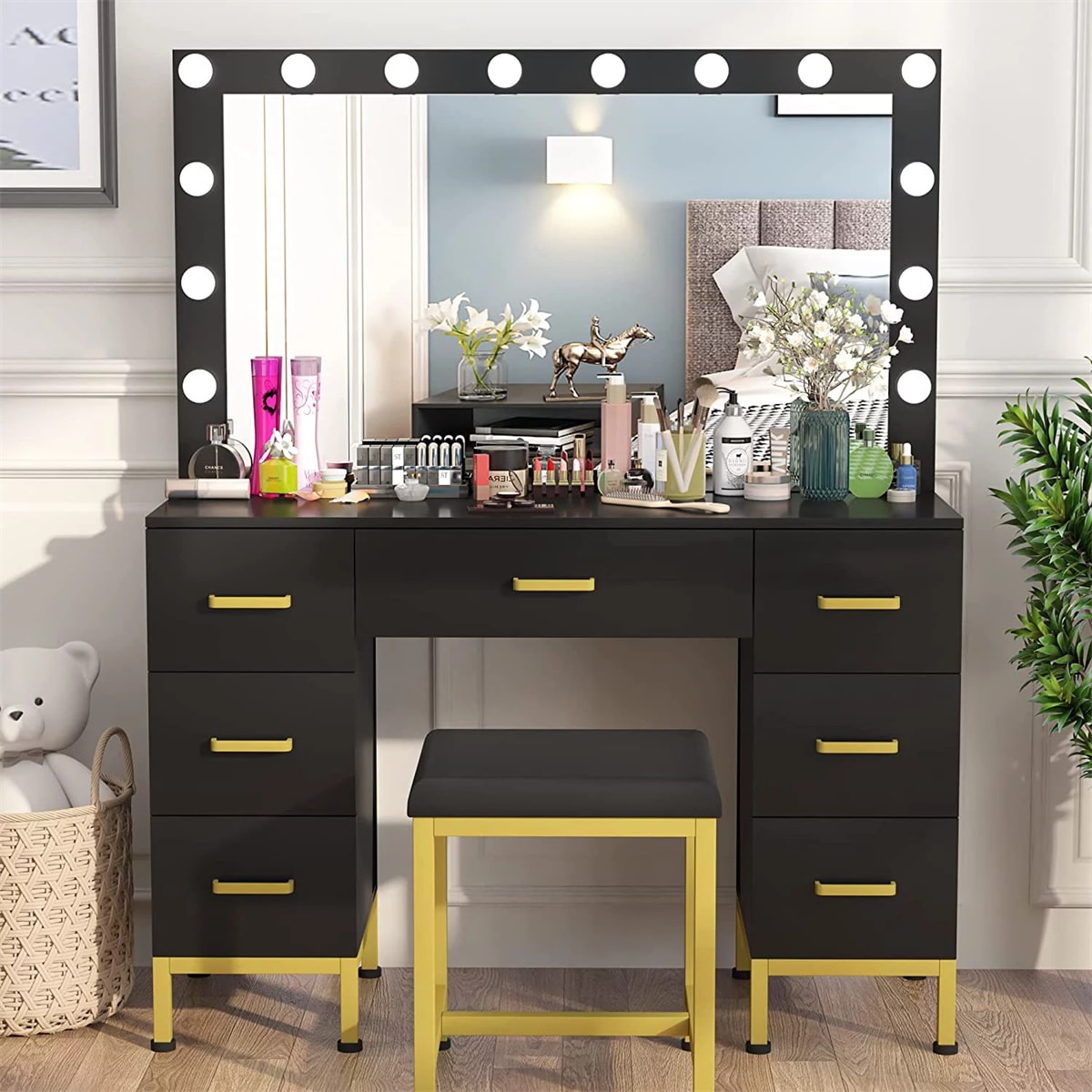 PAKASEPT TTFLXX07280028-1 43.3-in Black Makeup Vanity