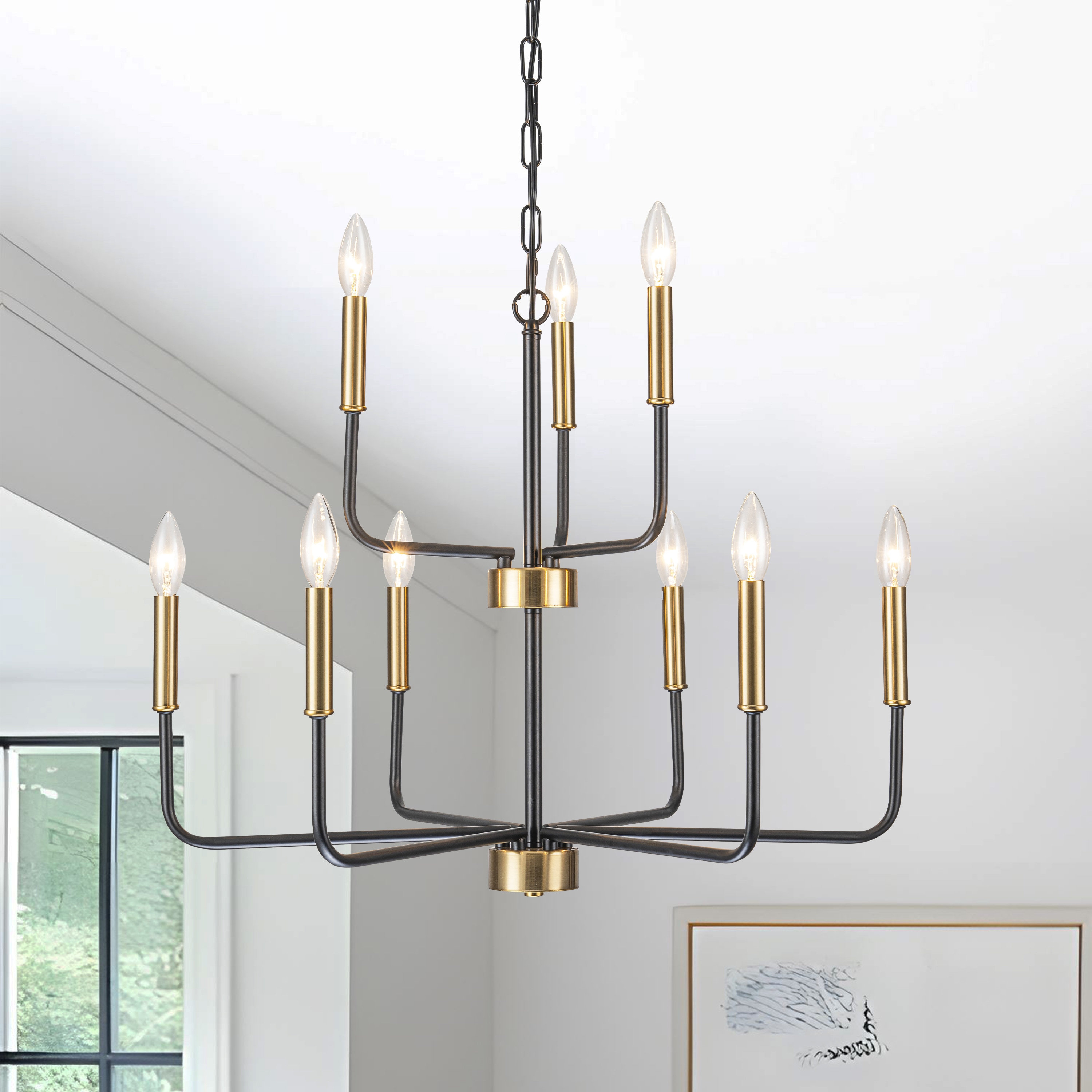 GoYeel ZP093BG09 9 -Light Multiple colors Farmhouse Bare bulb For Use in Bedrooms, Dining Rooms, Foyers, Kitchens, Living Rooms Chandelier