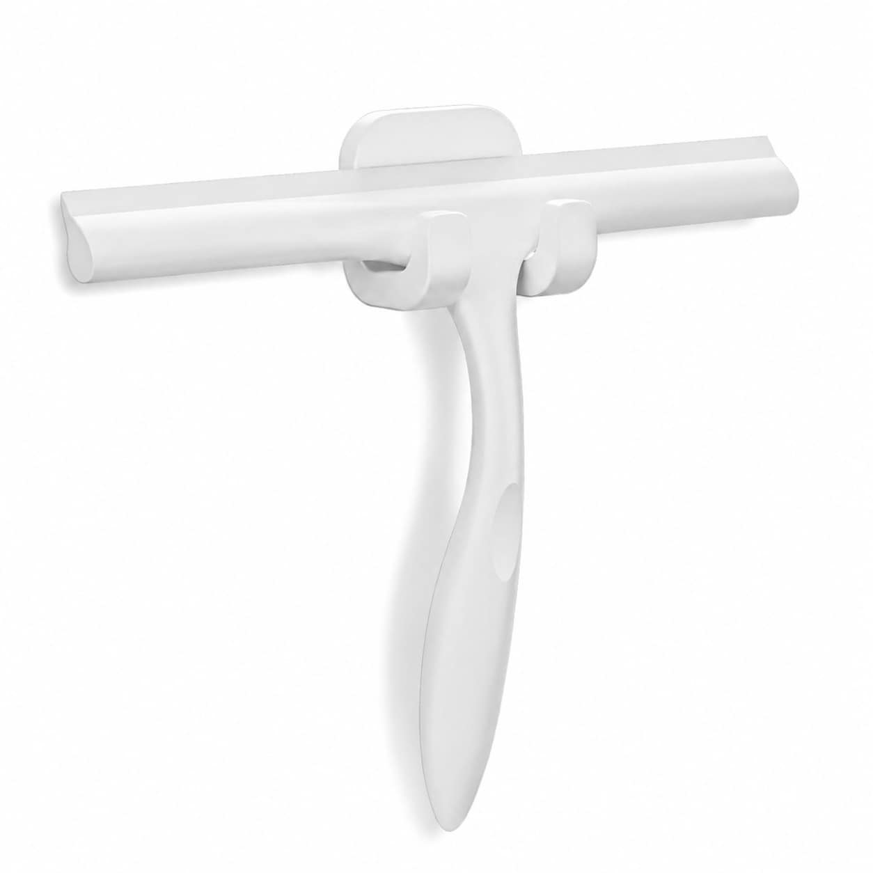 Afoxsos  All Purpose Shower Squeegee with Adhesive Hook Silicone Blade for Shower Doors Bathroom Windows Mirrors 10 inch White