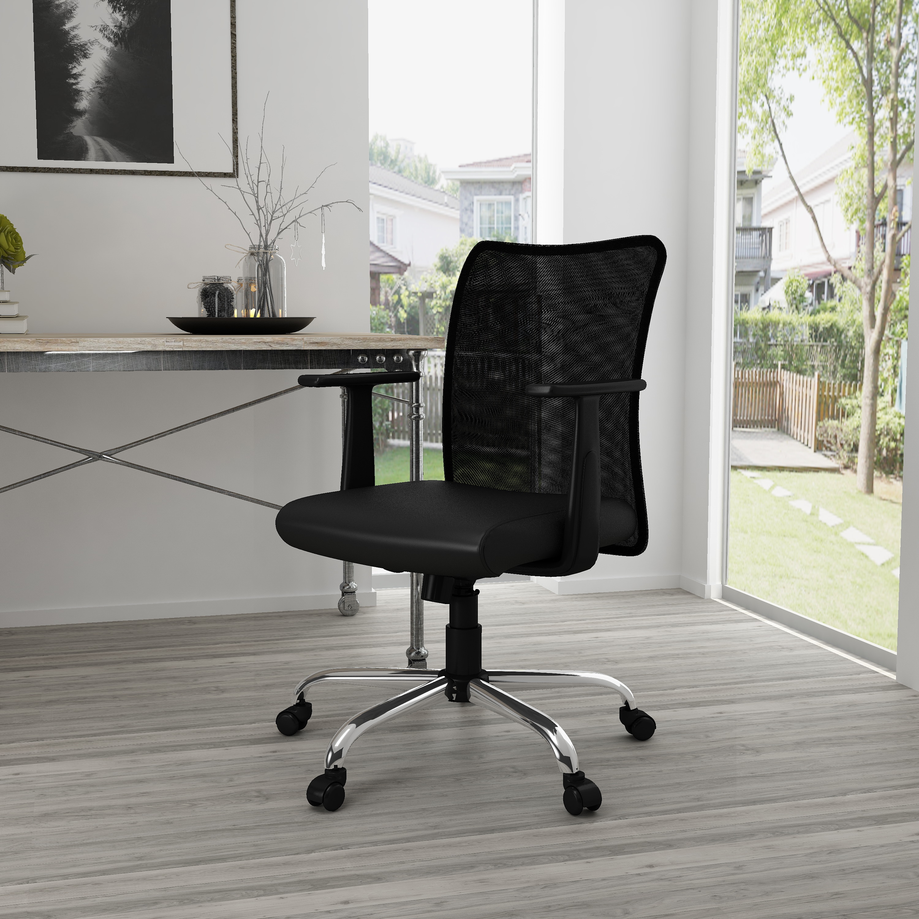 Black Mesh and Vinyl Swivel Task Chair with Chrome Base