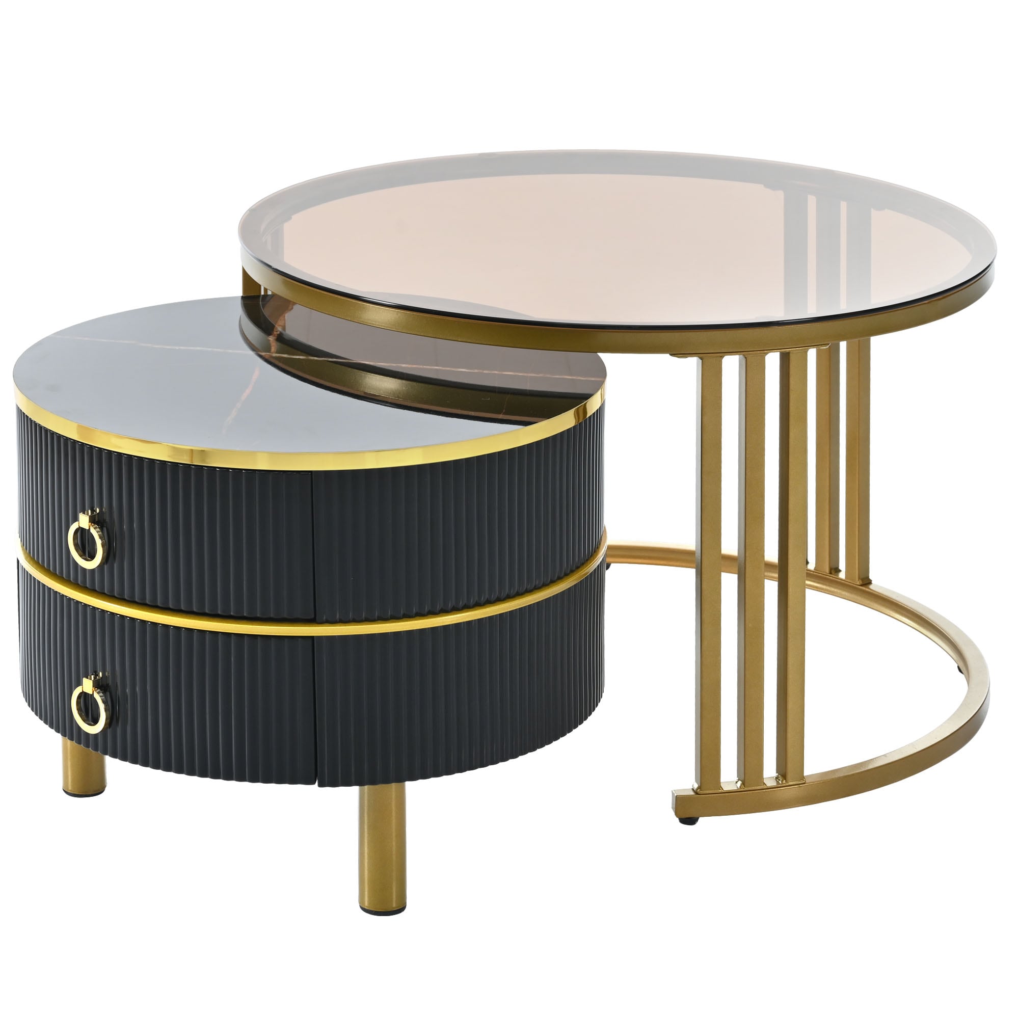 LIVIZA GIZ-NTX3232BK Gold Glass Modern Coffee Table with Storage