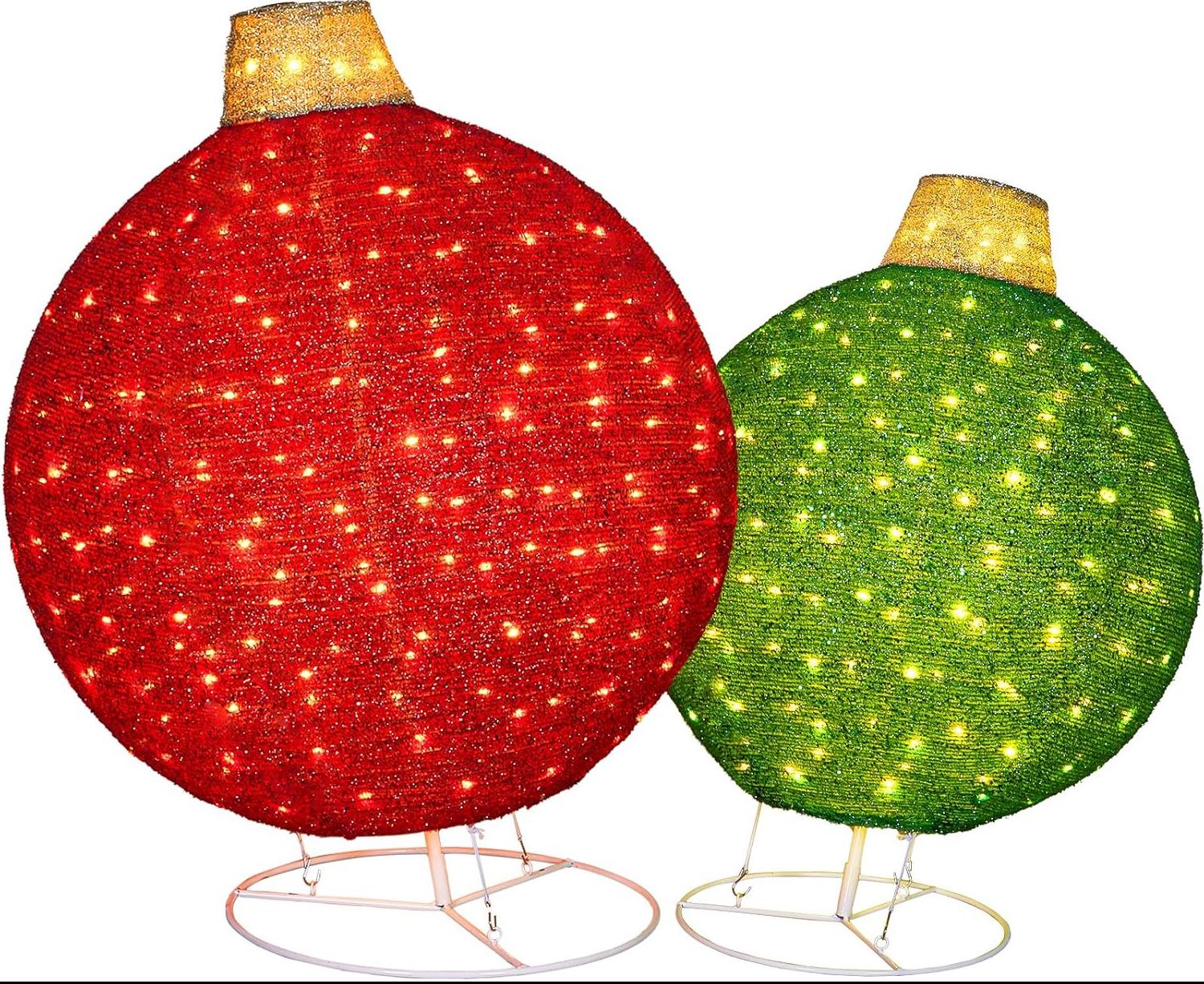 Romswi  2-Pack 24 and 30-in Pop-Up Iron Christmas Ornament Set with 350 Warm White LED Lights