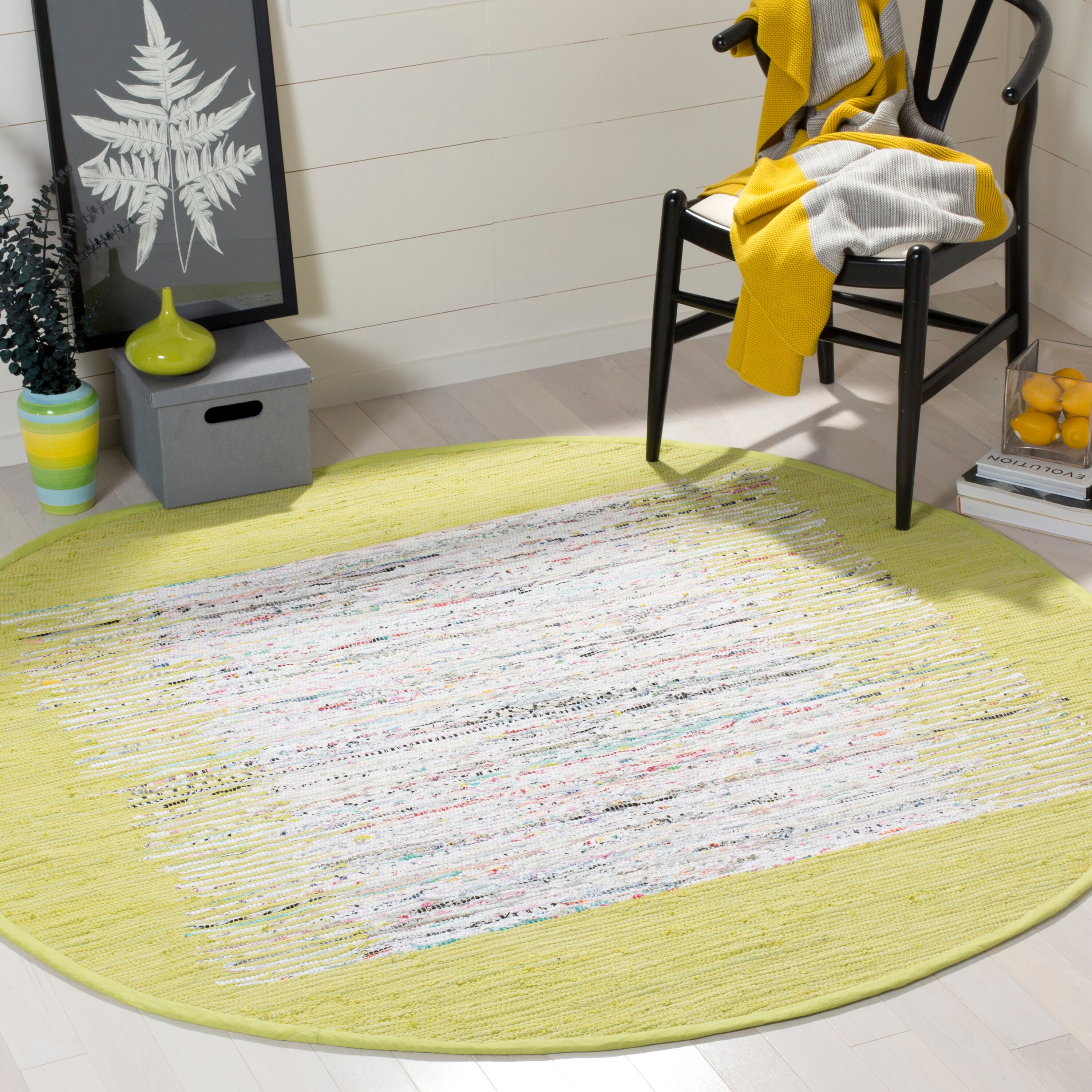 Safavieh MTK711J-6R Montauk Keeling 6 x 6 (ft) Cotton Ivory/Citron Round Indoor Border Coastal Area rug