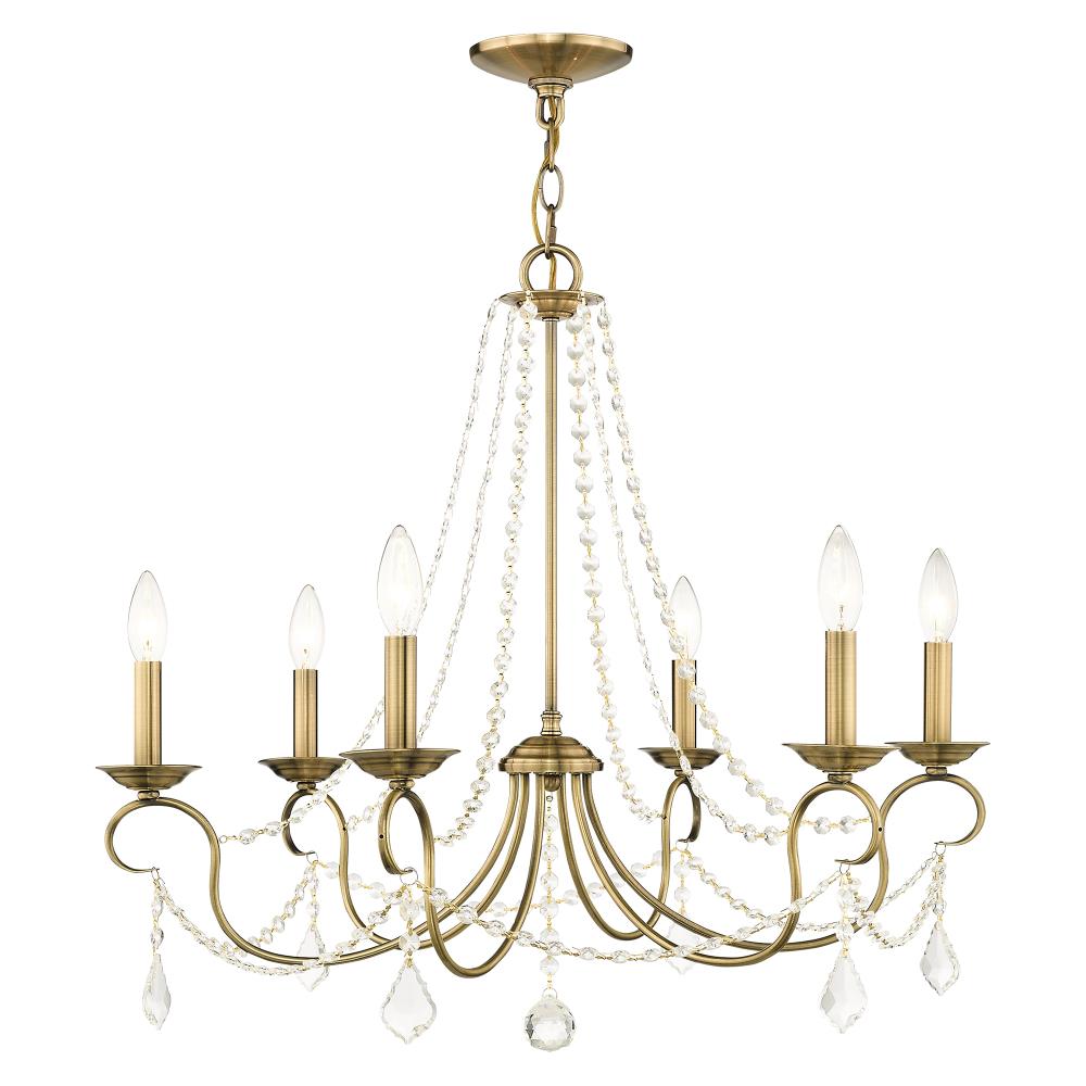 Livex Lighting 6516-01 Pennington 6 -Light Antique Brass Traditional Crystal For Use in Bathrooms, Bedrooms, Dining Rooms, Foyers, Kitchens, Living Rooms Chandelier
