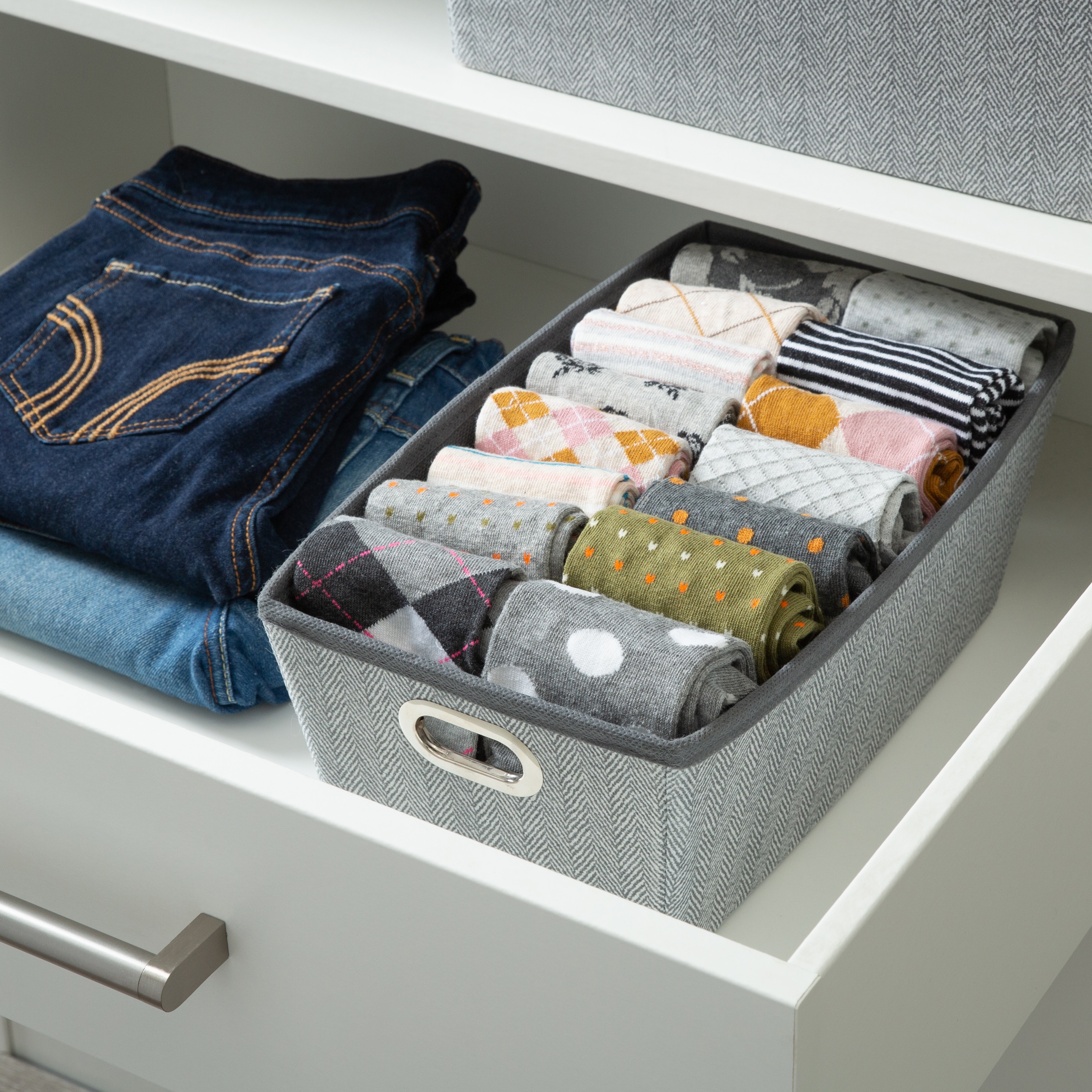 Simplify Large Herringbone Storage Bin in Grey