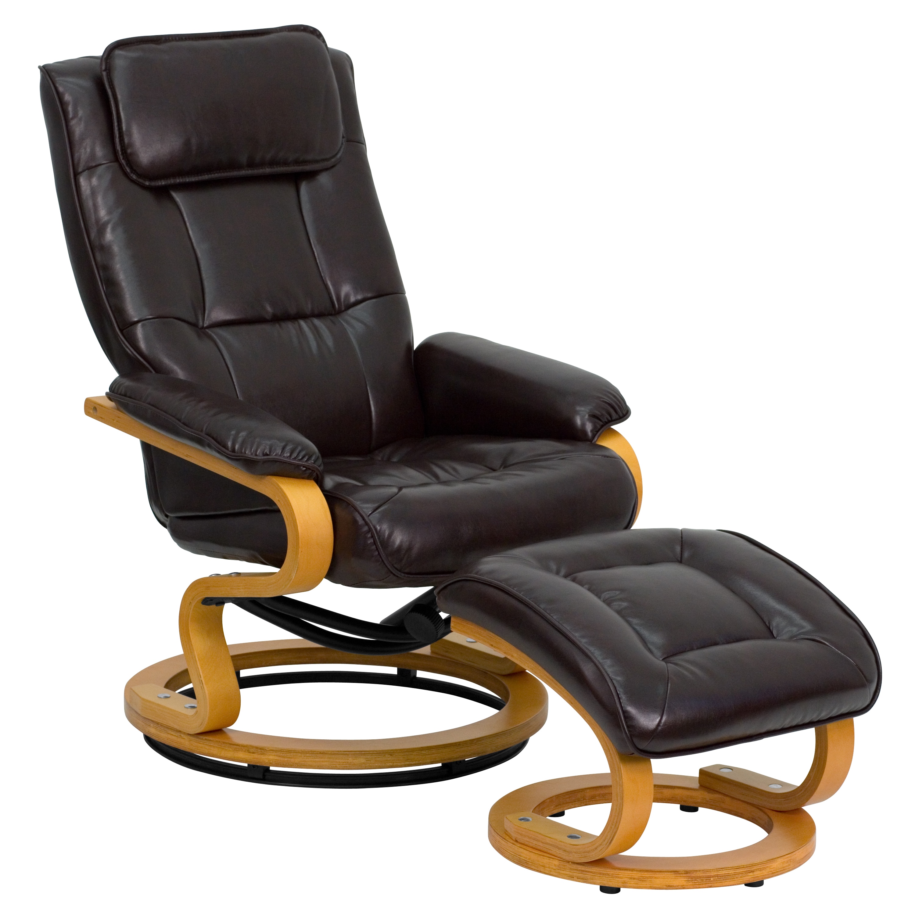 Flash Furniture 847254015844 Brown Faux leather Upholstered Swivel Recliner with Ottoman Set