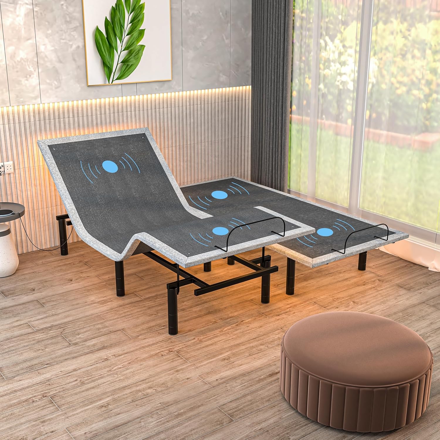 Renanim SKADJBF-SF SF Split King Adjustable Bed Frame with Massage Wireless Remote - USB Ports - UnderBed Light - Zero Gravity Electric Bed