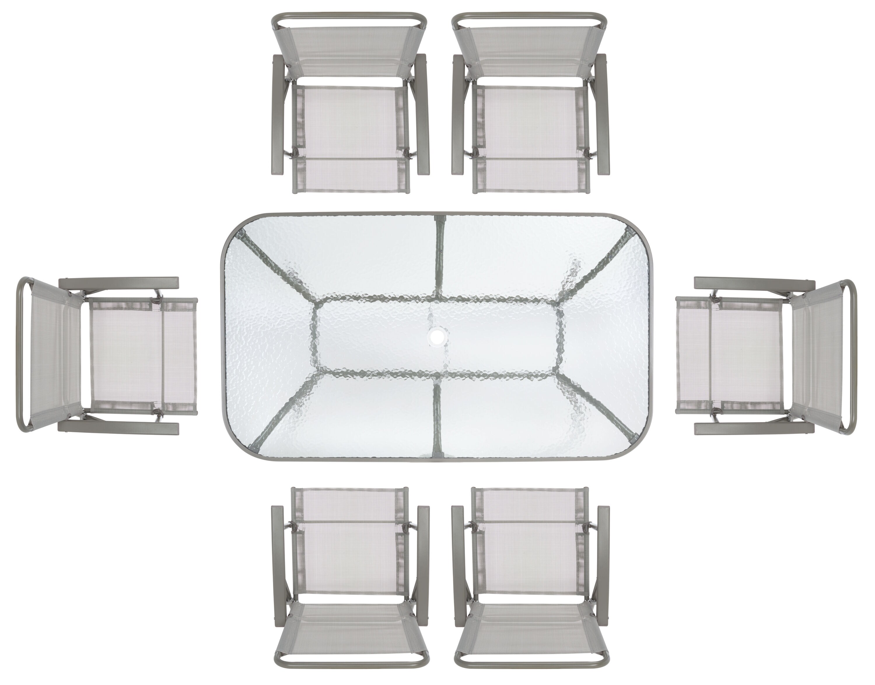 Laurenti 6-Person Grey Glass-Top Outdoor Dining Set with Umbrella