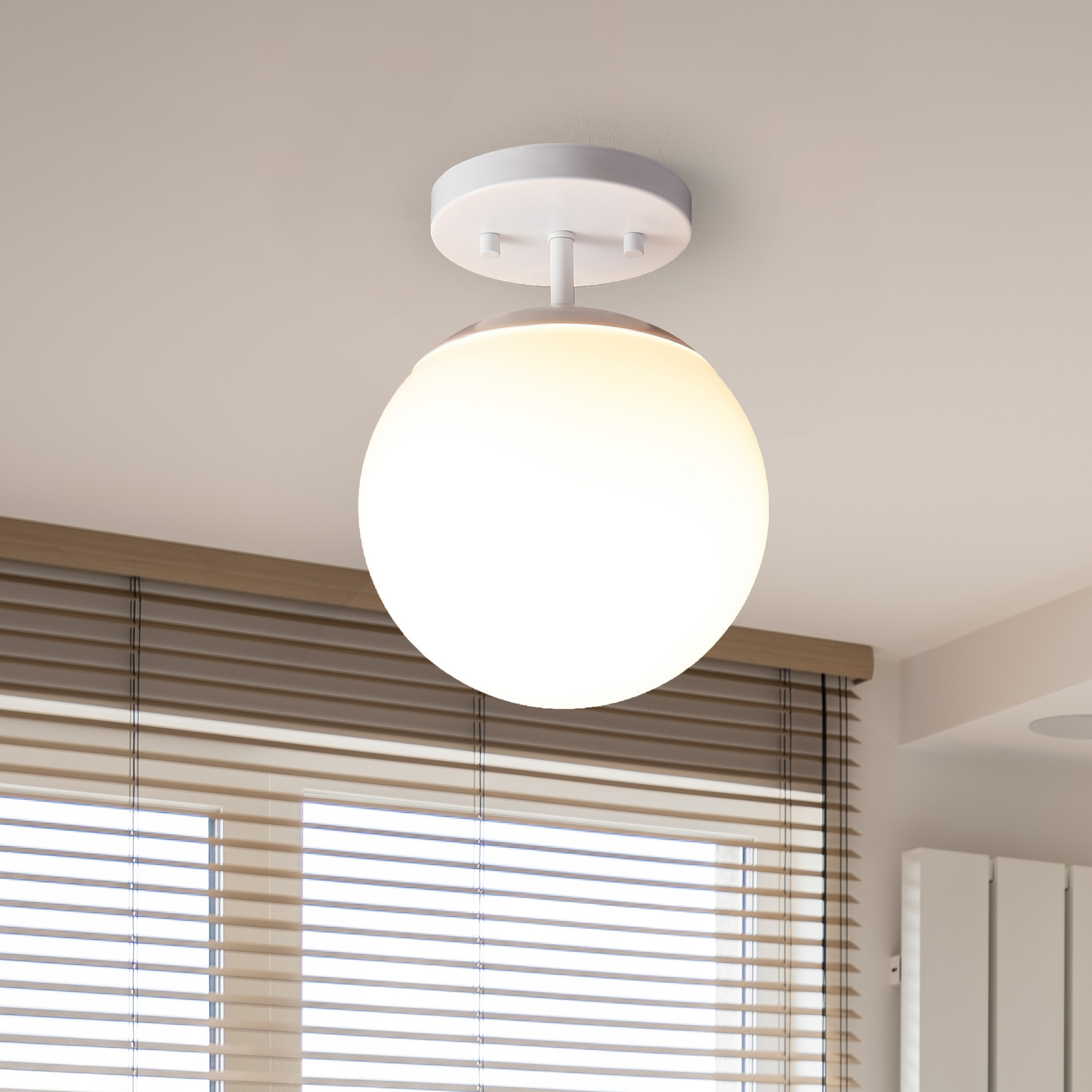 JONATHAN  Y JYL7499H Marcel Bistro Iron/Glass Farmhouse 1 -Light 7.75-in Polished White Semi Flush Mount Light