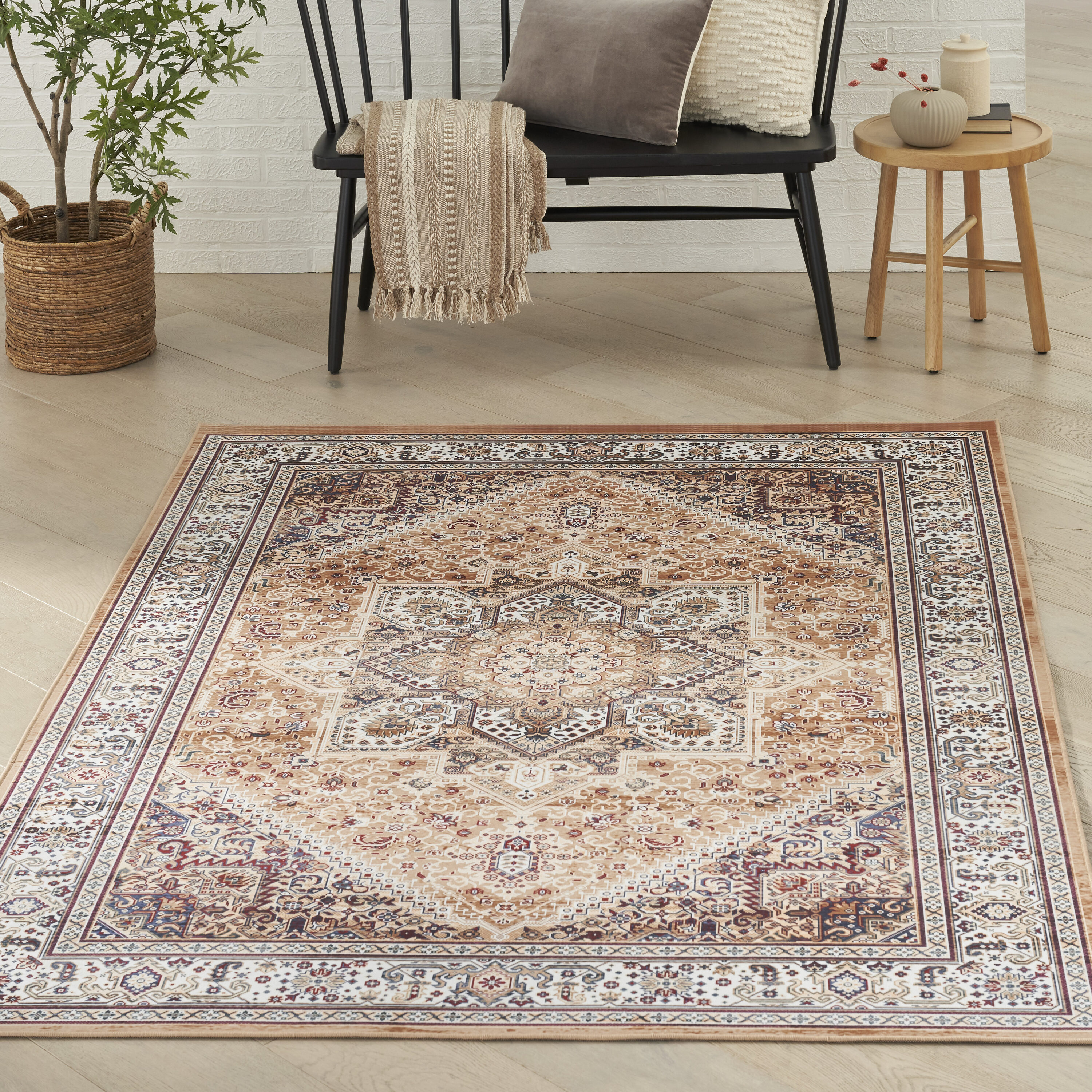 Nourison Home 099446930828 Vintage Home 4 x 6 (ft) Polyester Gold Rectangular Indoor Medallion Persian Area rug