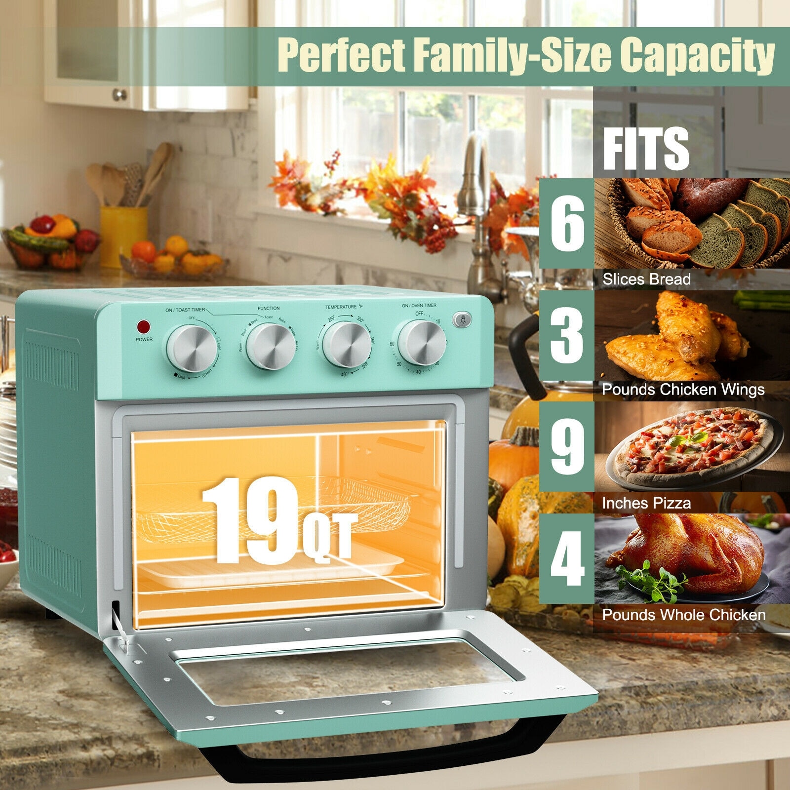 GZMR 6-Slice Green Convection Toaster Oven with Rotisserie (1550-Watt)