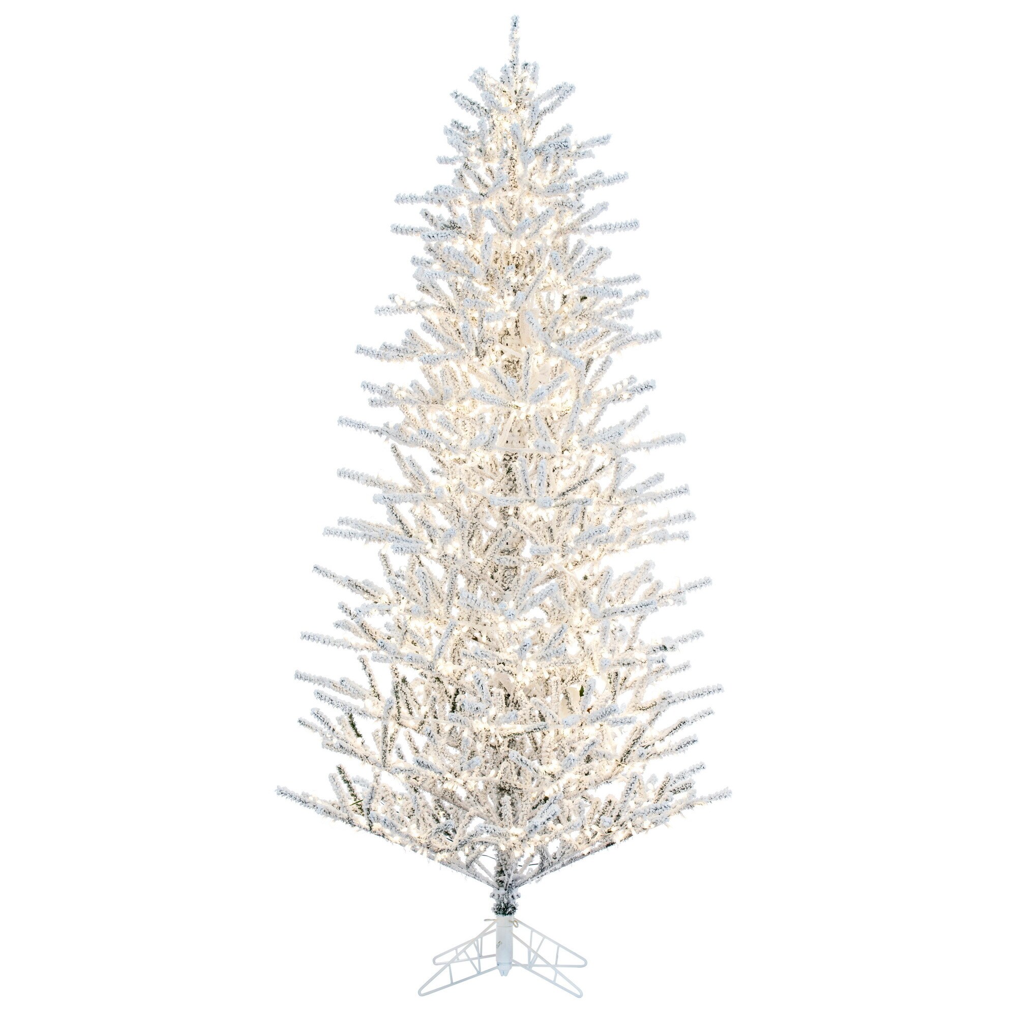 Vickerman K226076LED 7.5-ft Pine Pre-lit Slim Flocked White Artificial Christmas Tree with White LED Lights