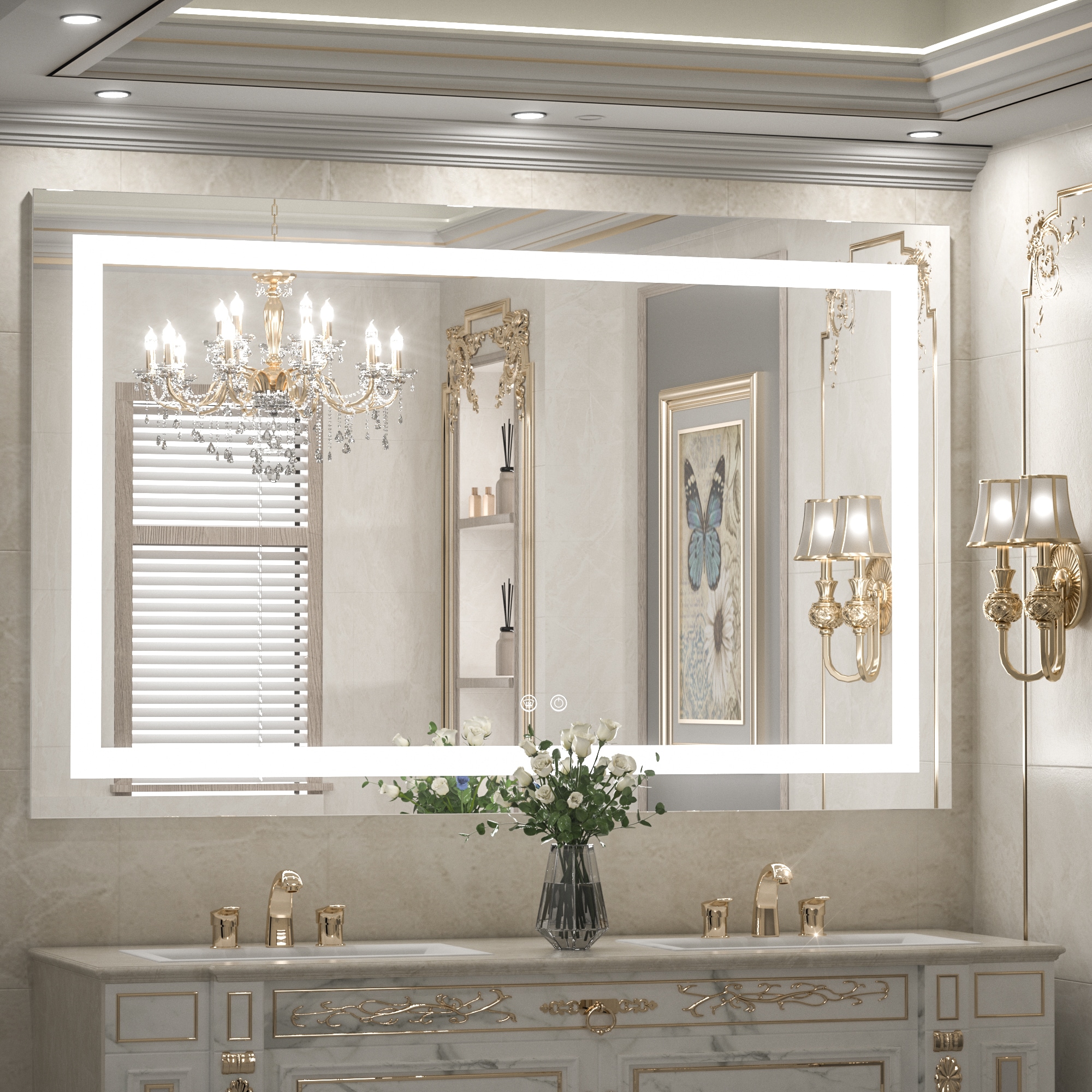 Keonjinn LW-JZ-ZG2-12176 48-Inches x 30-Inches Polished Frameless Rectangle Dimmable LED Lighted Fog Free Bathroom Vanity Mirror ( Sliver )