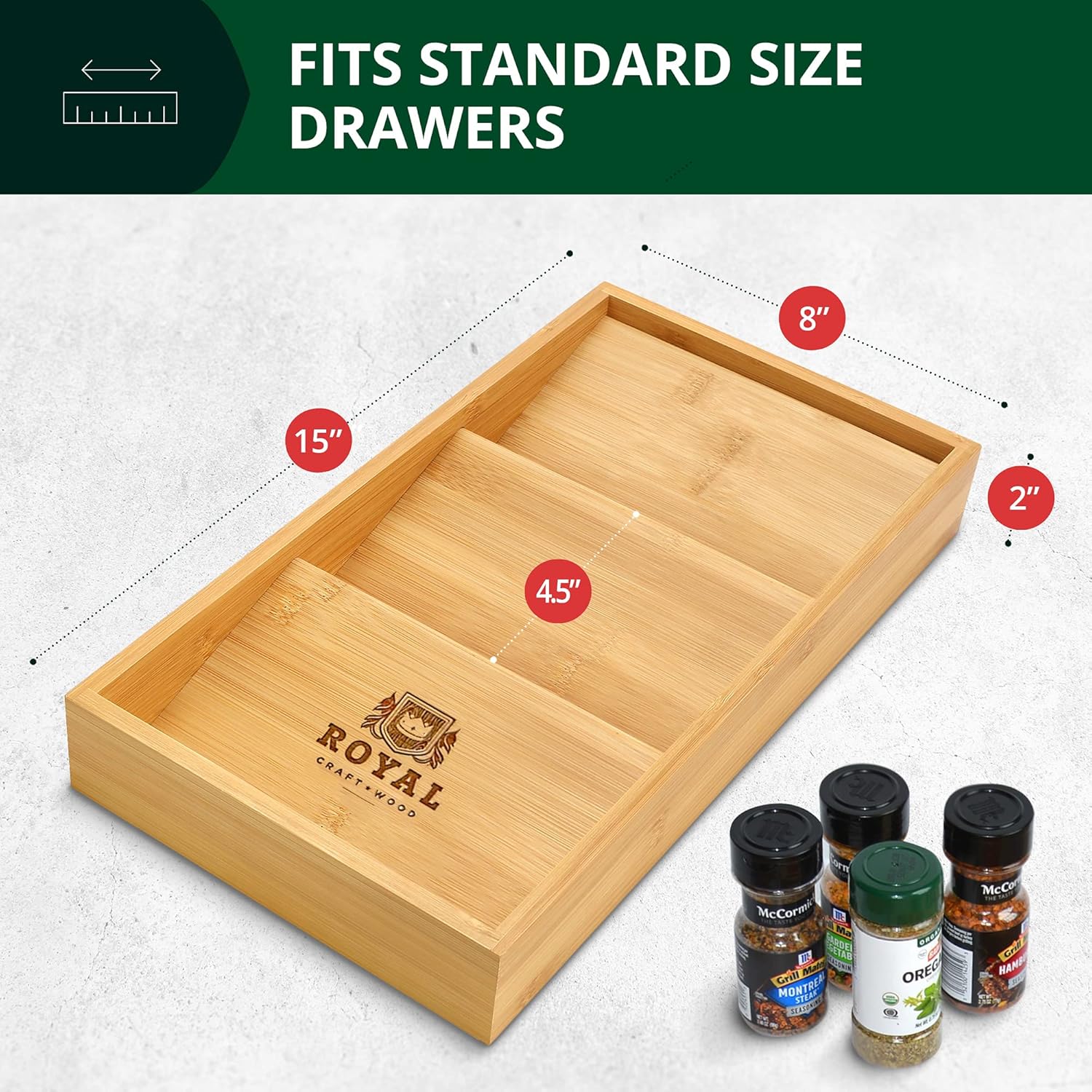 Natural Bamboo 3-Tier Spice Rack Drawer Organizer