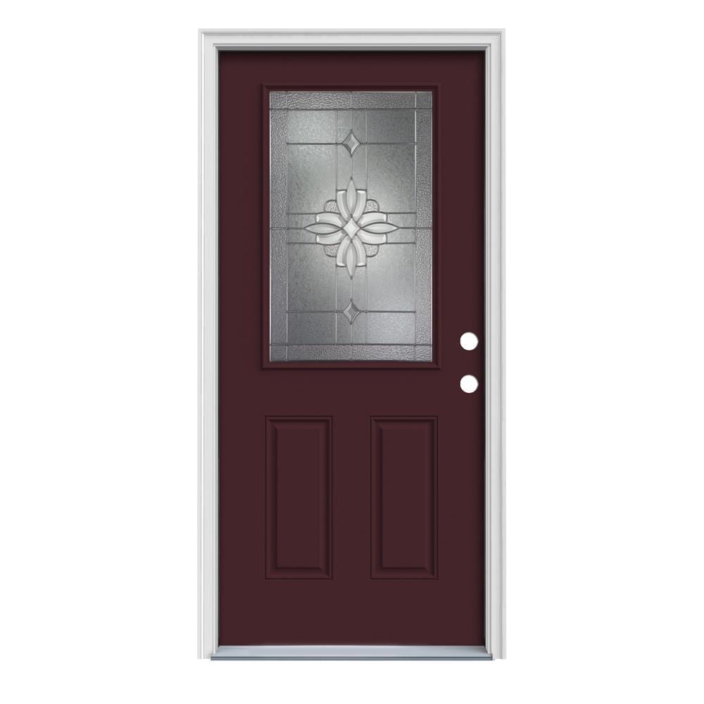 JELD-WEN LOWOLJW167000457 Laurel 36-in x 80-in x 4-9/16-in Steel Half lite Left-hand inswing Currant Painted Prehung Front Door with Brickmould Insulating core