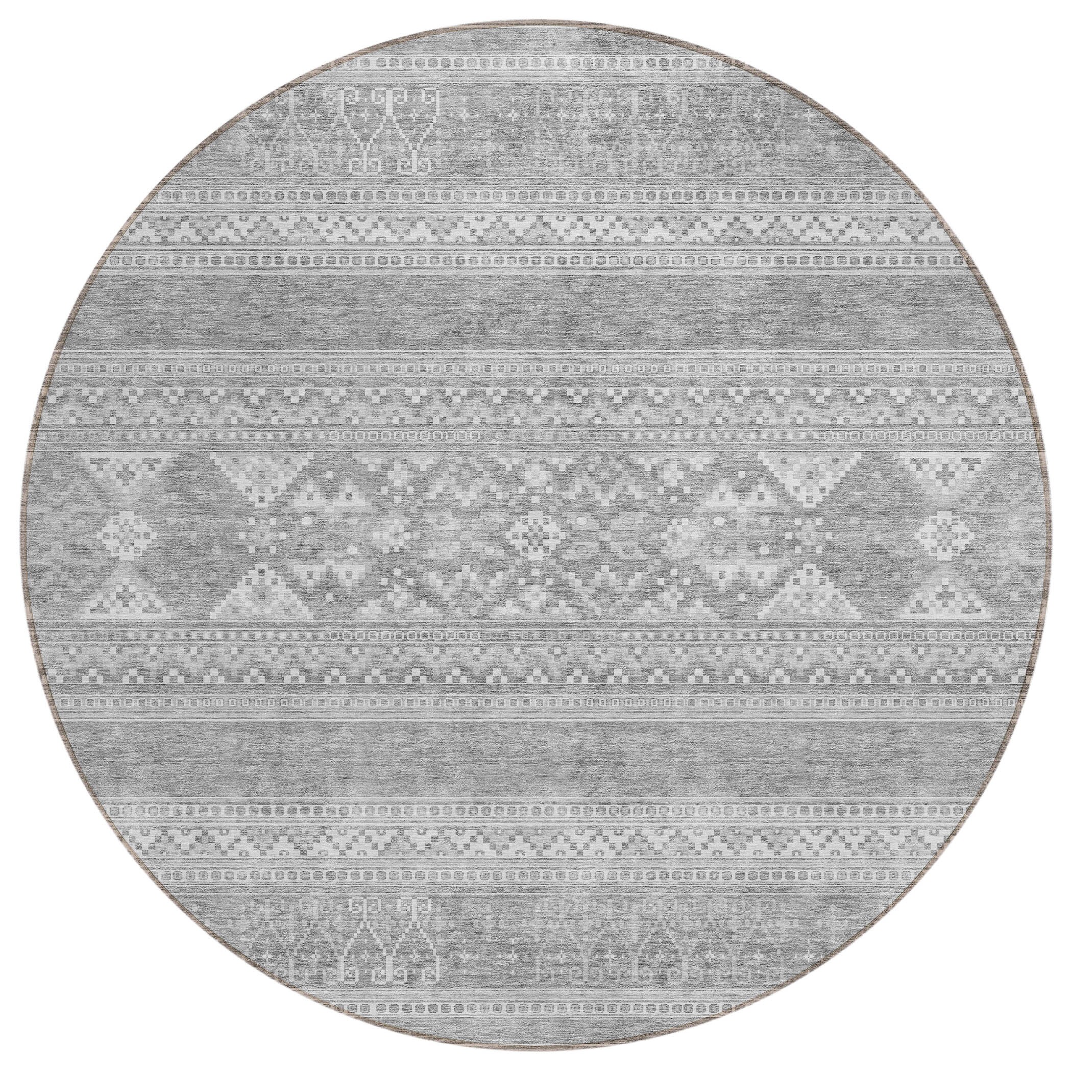 Addison Rugs ACN714SV8RO Chantille ACN714SV 8 x 8 (ft) Silver Round Indoor/Outdoor Geometric Machine washable Area rug