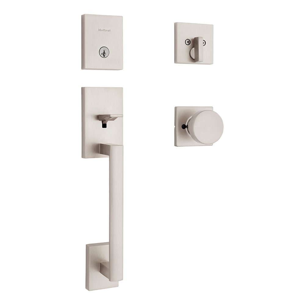Kwikset Signature Series San Clemente Satin Nickel Exterior Single-Cylinder Deadbolt and Keyed Entry Door Handleset ft. SmartKey Security