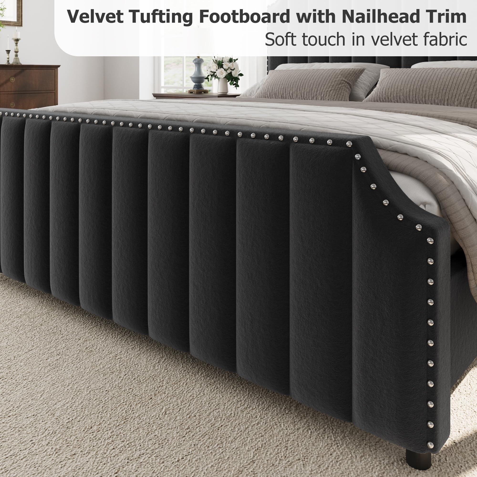 GarveeLife California King Size Bed Frame with 50.2inch Tall Headboard ...