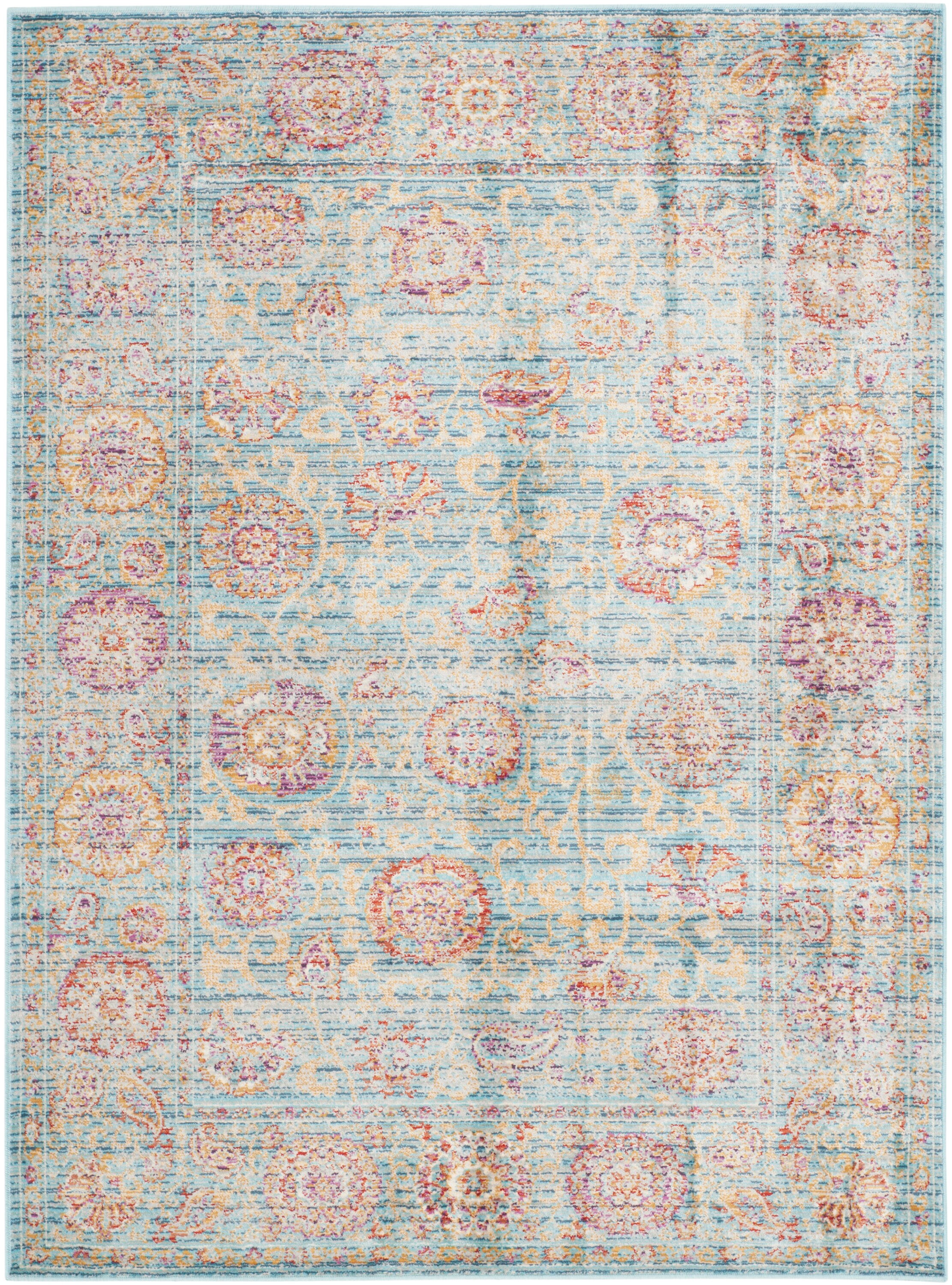 Safavieh SEV812C-4 Sevilla Ligure 4 x 6 (ft) Loomed Synthetic Light Blue/Multi Rectangular Indoor Floral/Botanical Vintage Area rug
