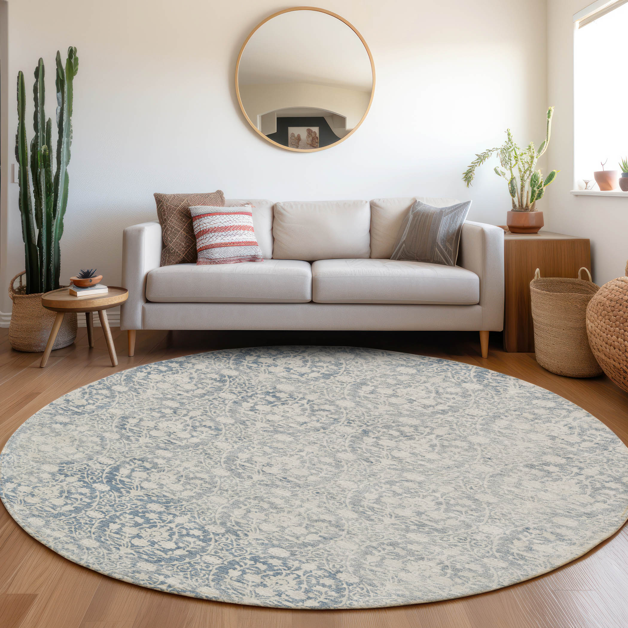 Addison Rugs ACN1231DN8RO Chantille ACN1231DN 8 x 8 (ft) Polyester Denim Round Indoor/Outdoor Geometric Machine washable Area rug