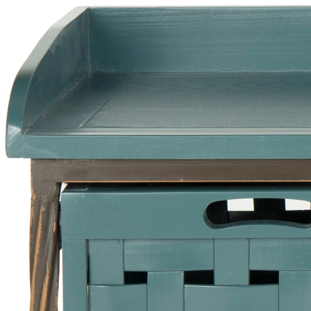 Isaac 43" Blue Pine Wood Storage Bench with Drawers