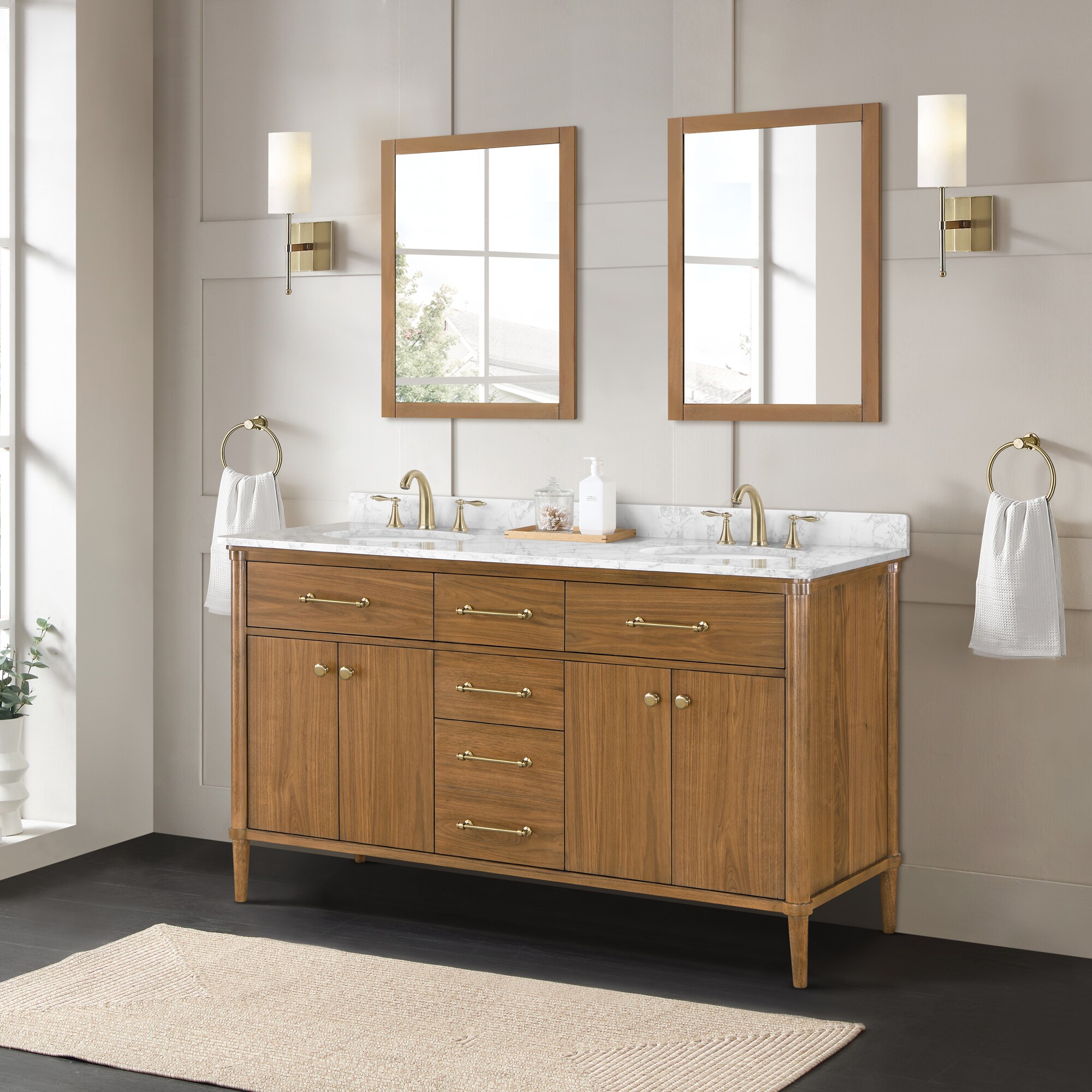 allen + roth Rian 60-in Walnut Undermount Double Sink Bathroom Vanity ...