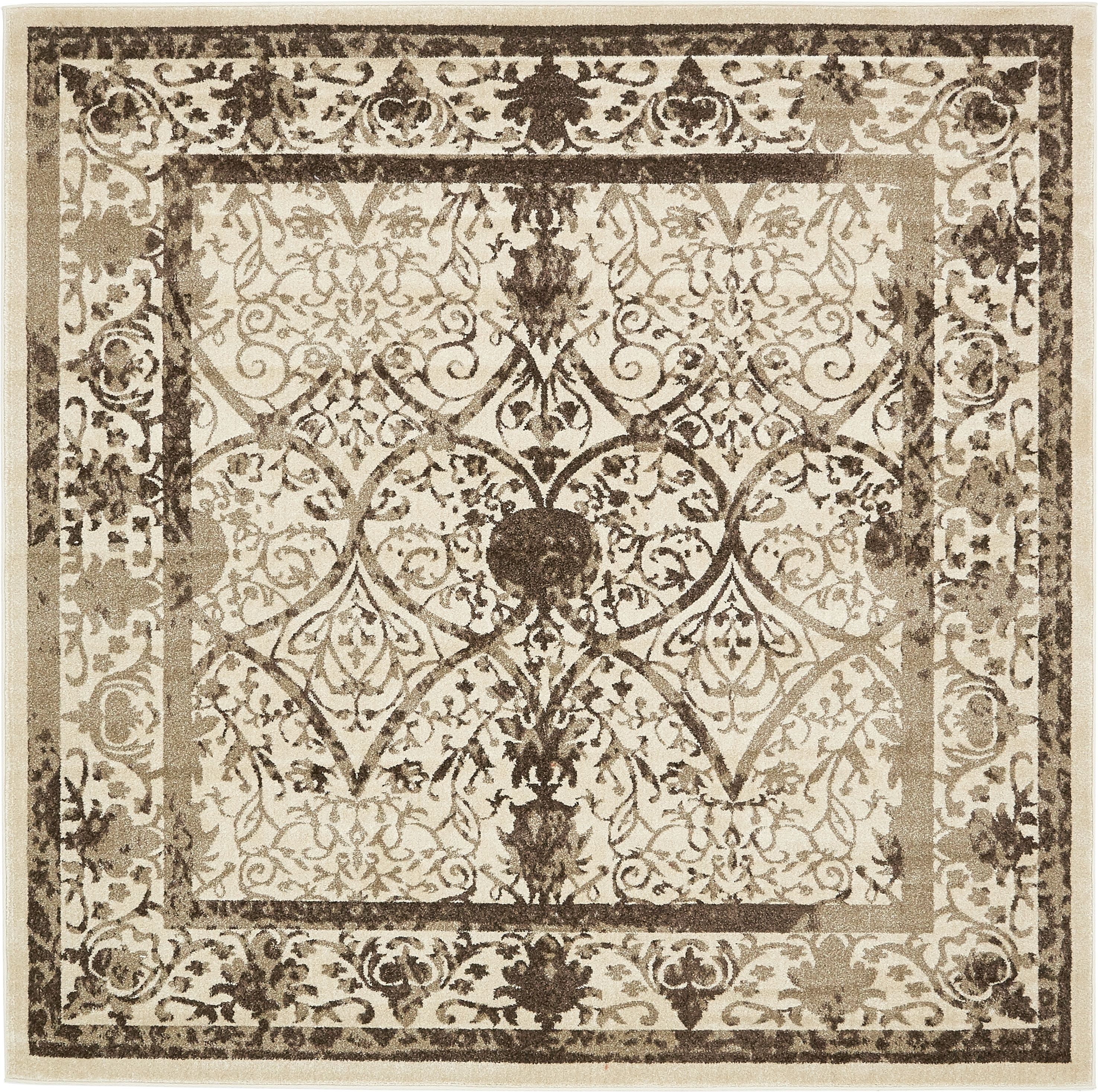 Unique Loom 3129494 Traditional La Jolla 8 x 8 (ft) Loomed Polypropylene Brown/Ivory Square Indoor Floral/Botanical Area rug