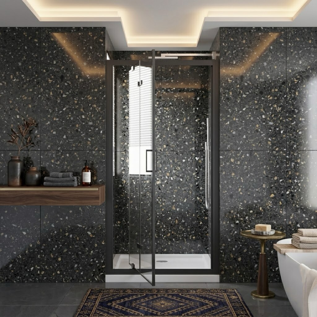 MYRYY Matte Black 28.5-in to 30-in W x 72-in H Framed Clear Glass Bi-fold Pivot Enclosure Shower door