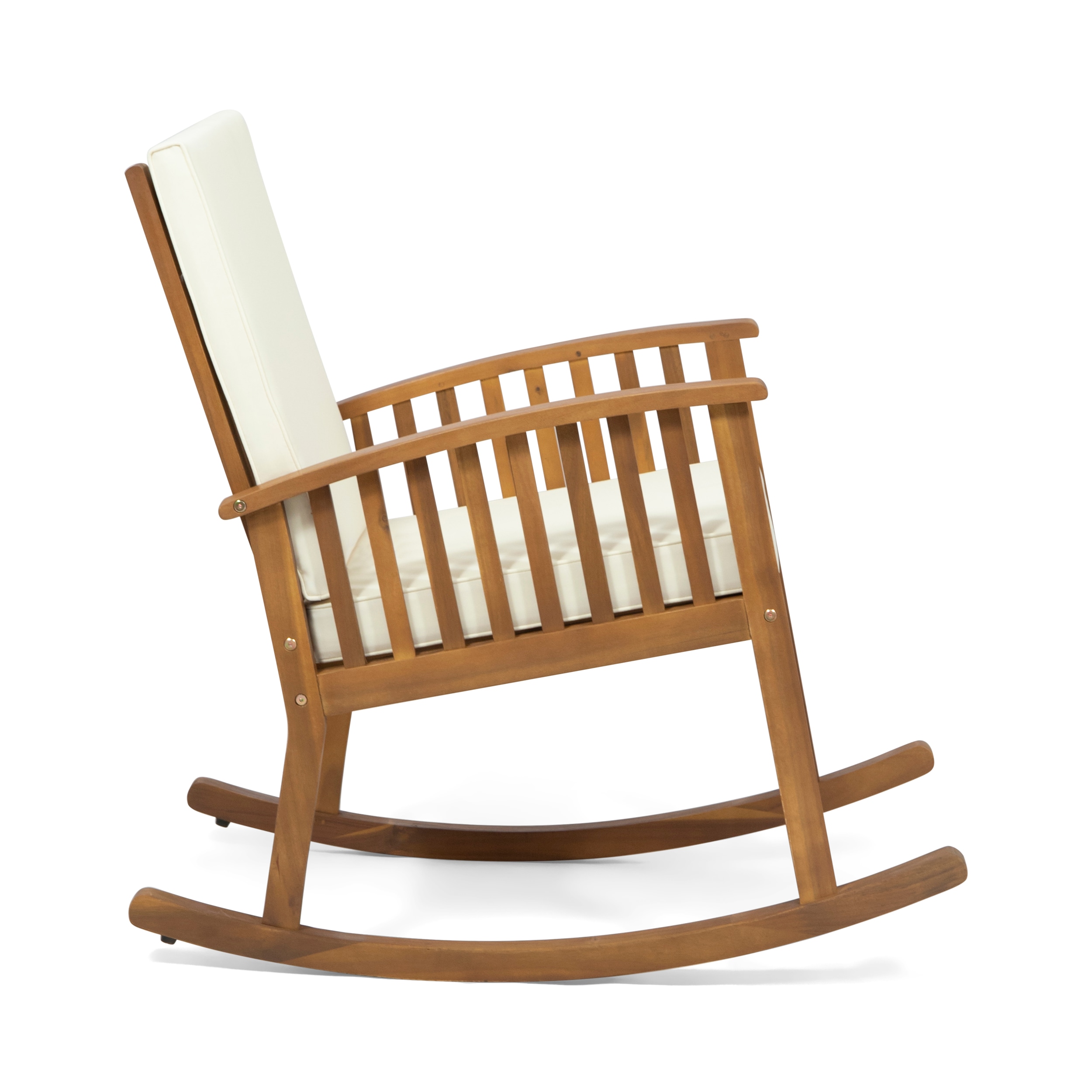 Casa Brown Acacia Wood Rocking Chair with Beige Cushions