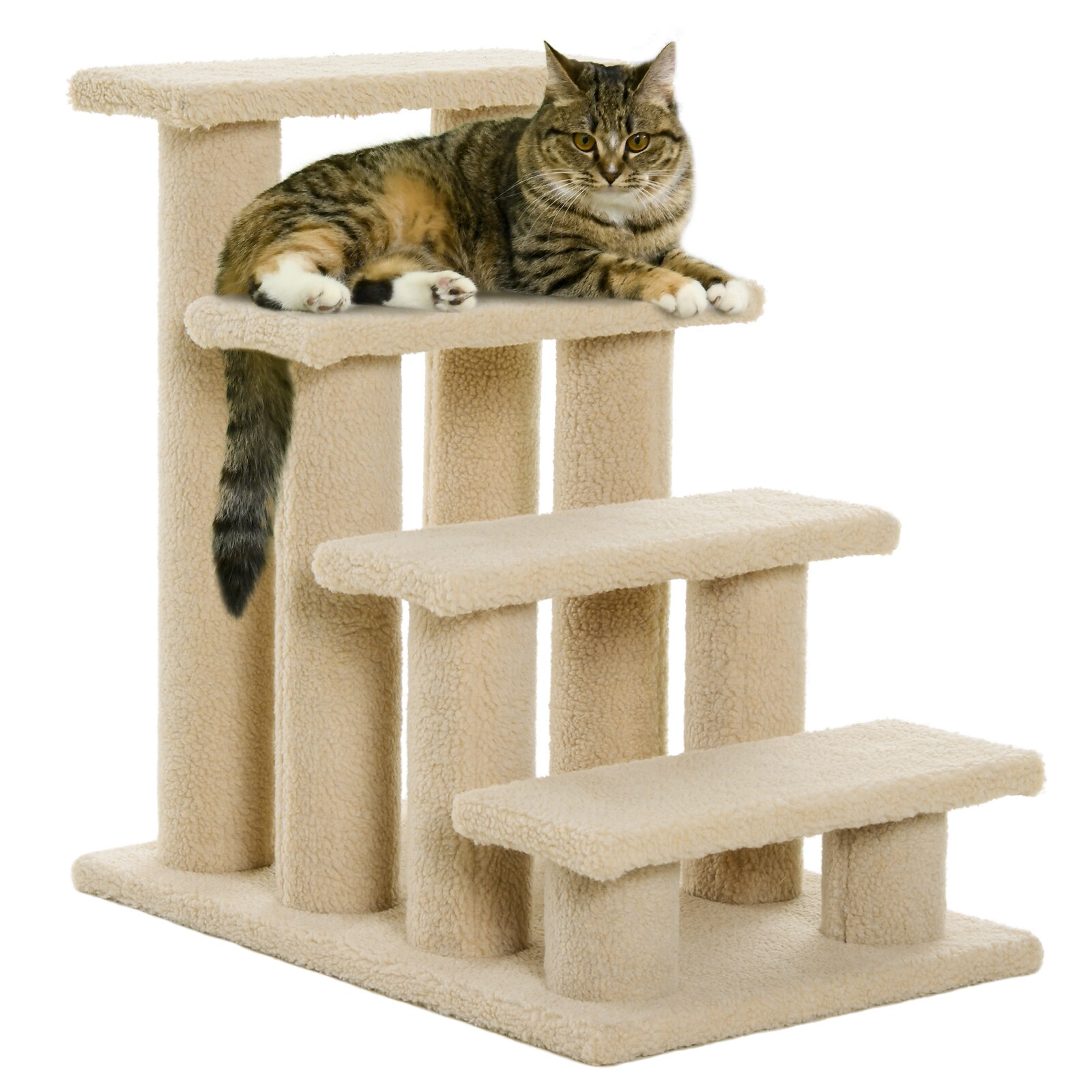 LOVMOR SF-H-W2225P166356 25in 4-Step Multi-Level Carpeted Cat Scratching Post Pet Stairs Beige