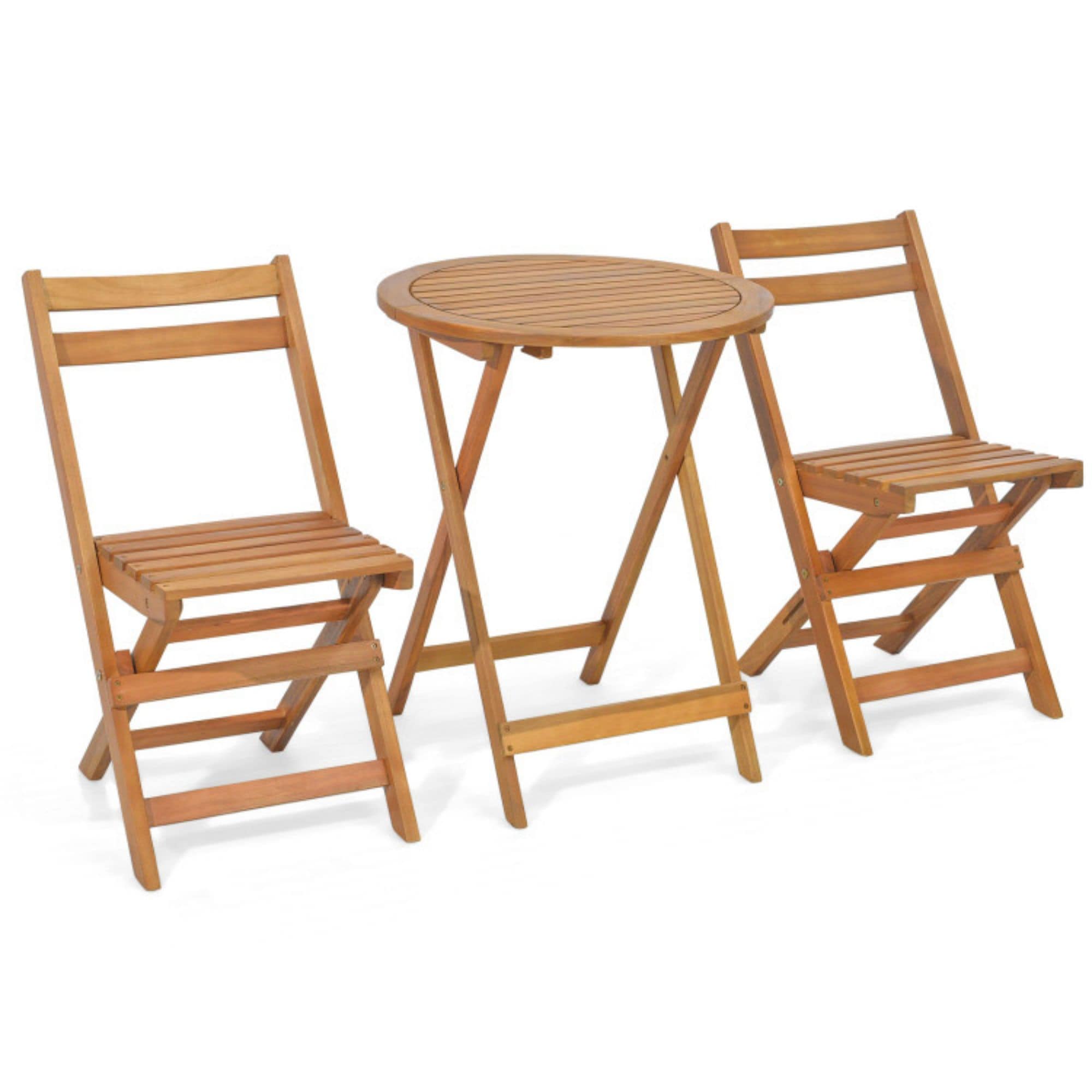 Clihome ZY-2BPPXSL1-BLK 3 -Piece Natural Bistro Patio Dining Set Wood Round Table with 2 Stationary Chairs
