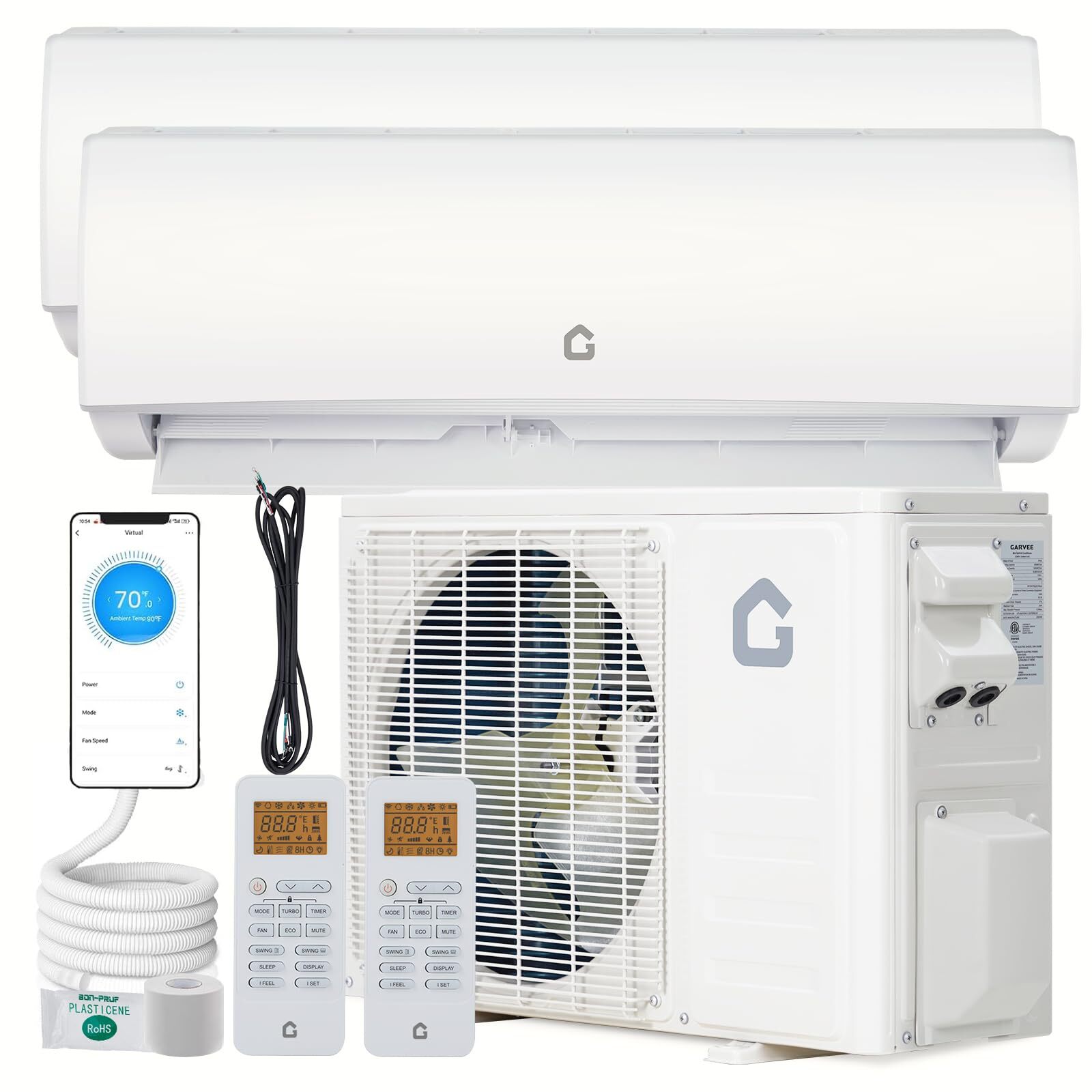 Garvee Dual 2 Zone 28000 BTU (12000 + 12000 BTU ) Ductless Mini Split Air conditioner and Heat Pump with 230 Volt