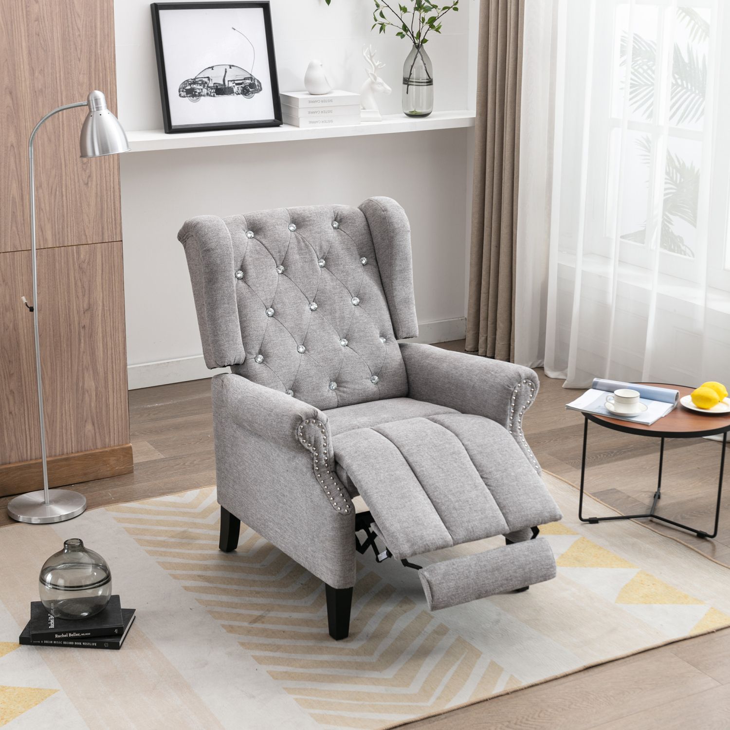 JASMODER W52741819 Light Gray Upholstered Tufted Recliner with Lift Assistance