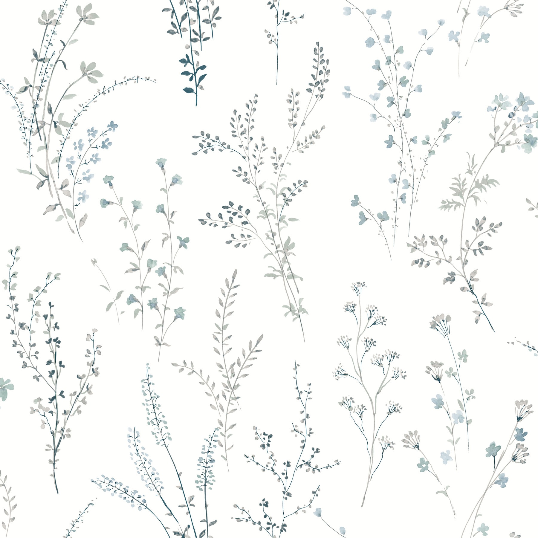 York Wallcoverings PSW1523RL Watercolor Botanicals 34.2-Sq. Feet Blue Non-woven Ivy/Vines Self-adhesive Peel and Stick Wallpaper