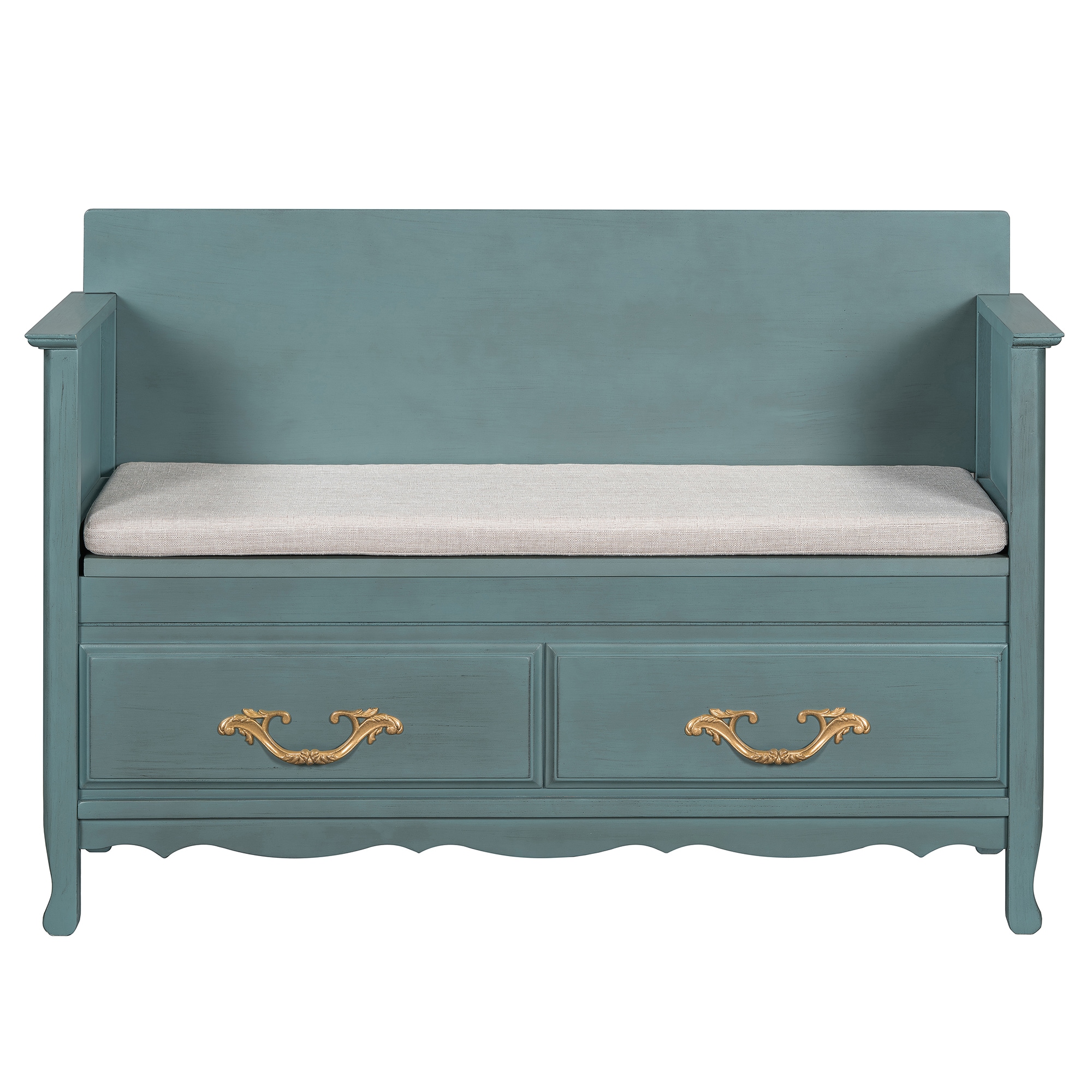 SINOFURN SYA330191TL Rustic Antique Turquoise Accent Bench with Storage 43.3-in x 17.5-in x 29.9-in