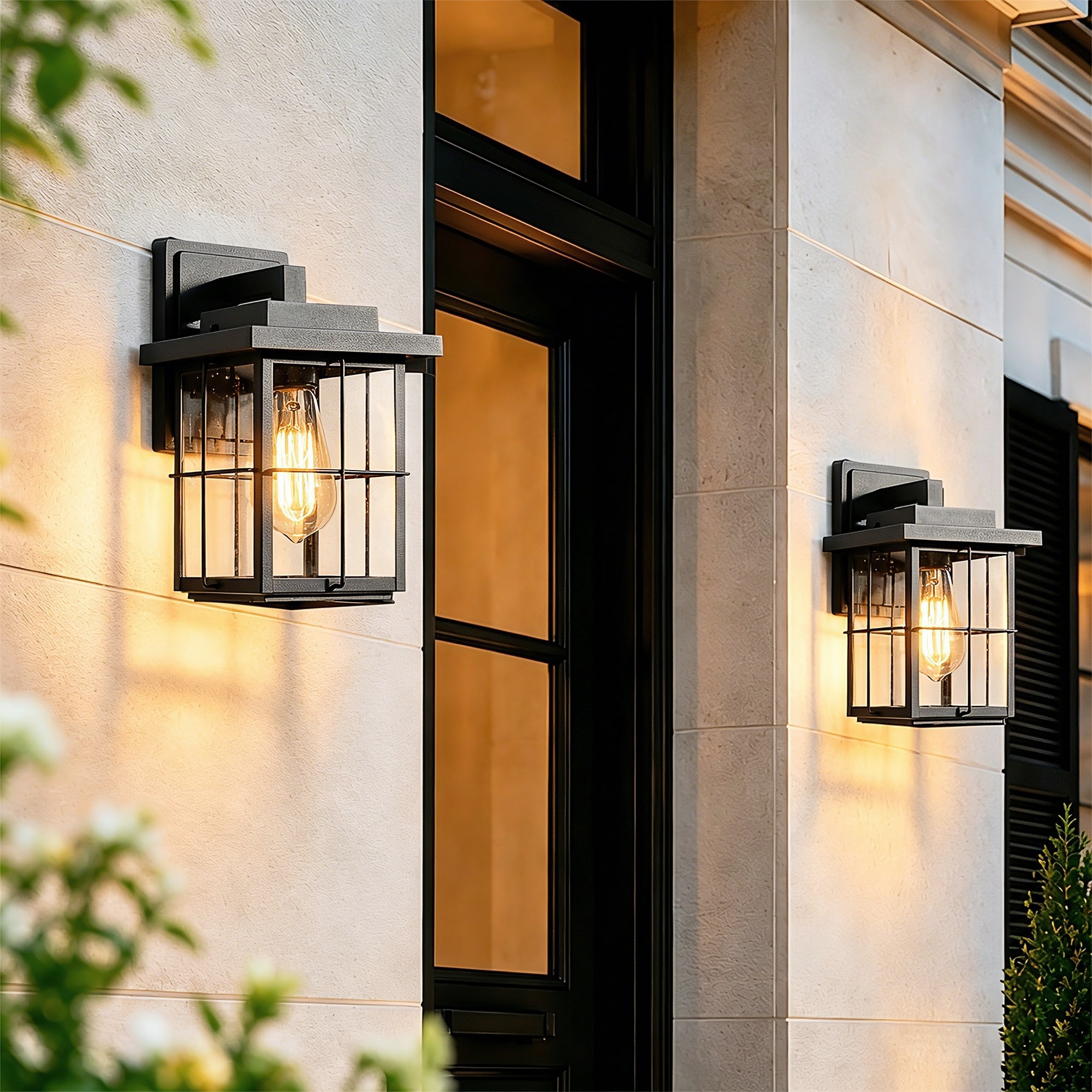 LNC Orlan 2 -Pack 2 -Light 11-in H Matte Black Hardwired Outdoor Wall Light
