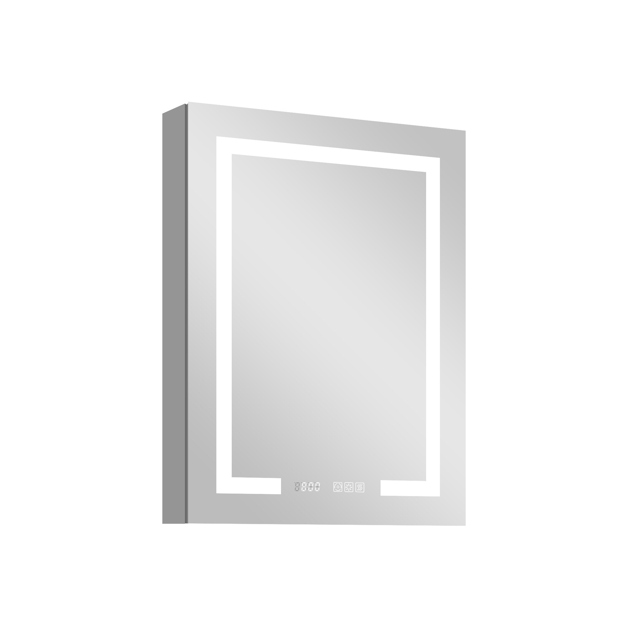 WELLFOR EX4 24-in x 32-in Lighted LED Fog Free Surface/Recessed Mount Silver Mirrored Soft Close Medicine Cabinet with Outlet