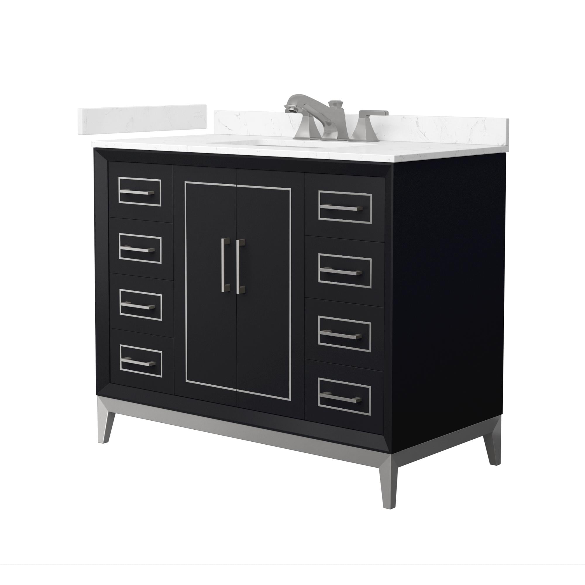 Wyndham Collection WCH515142SBKC2US3MXX Marlena 42-in Black with Brushed Nickel Trim Undermount Single Sink Bathroom Vanity with Carrara Cultured Marble Cultured Marble Top