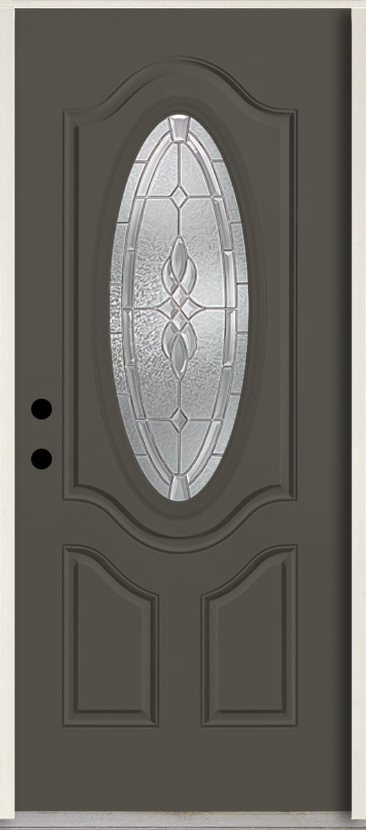 RELIABILT LO963909 Hampton 36-in x 80-in x 4-5/8-in Fiberglass Oval lite Right-hand inswing Thunder Gray Paint Painted Prehung Front Door Insulating core