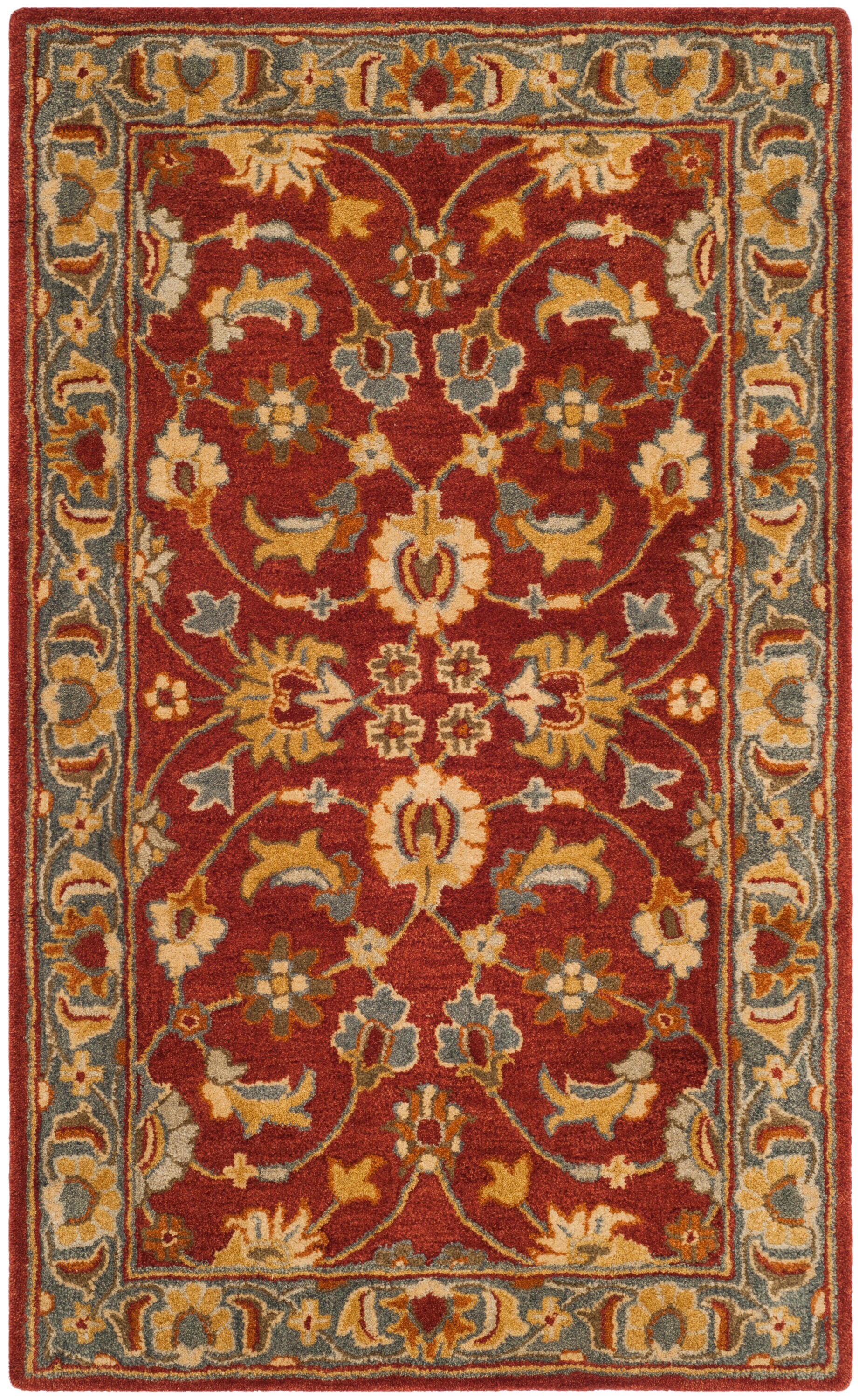 Safavieh Heritage Tenali 3 x 5 Red/Blue Indoor Floral/Botanical Oriental Handcrafted Throw Rug