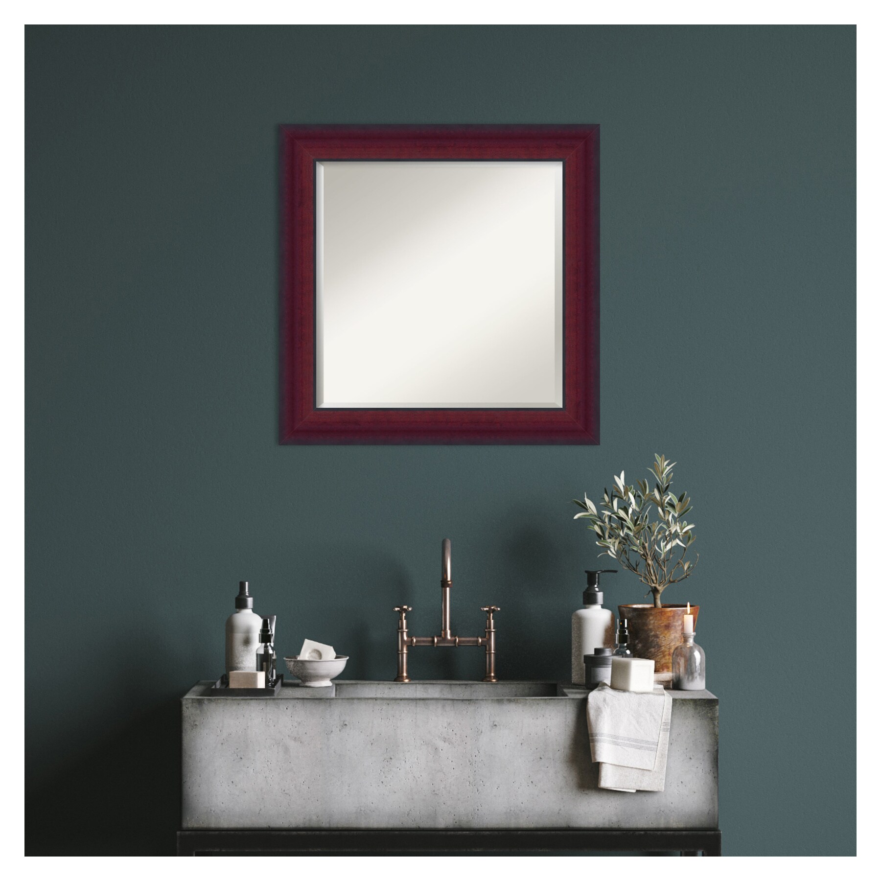 Canterbury Cherry 25" Square Wood Framed Wall Mirror